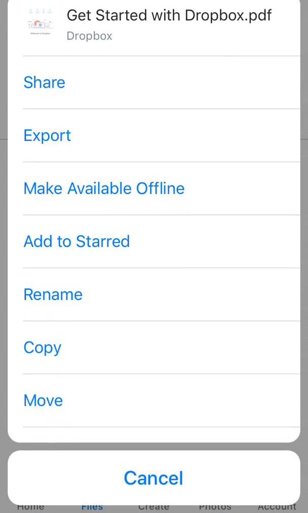 Dropbox Screen 1 screen in the Moving Files flow