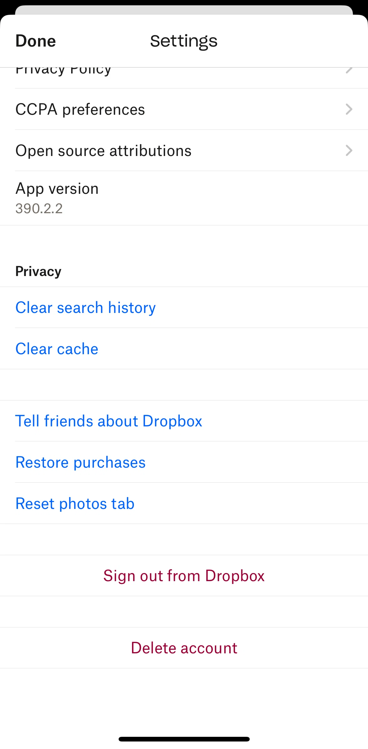 Dropbox Screen 1 screen in the Restoring purchases flow