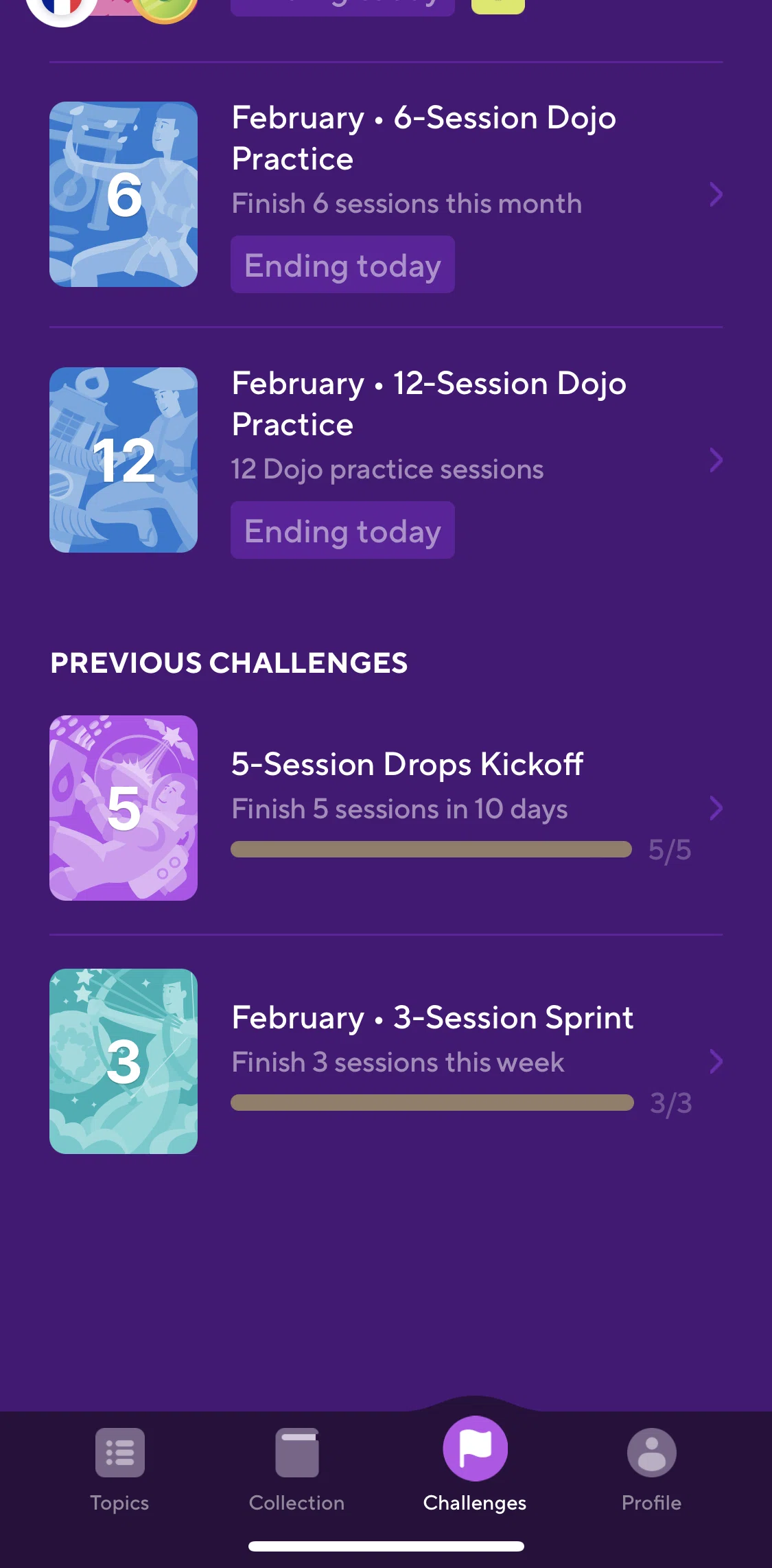 Drops Screen screen in the Completed challenges flow