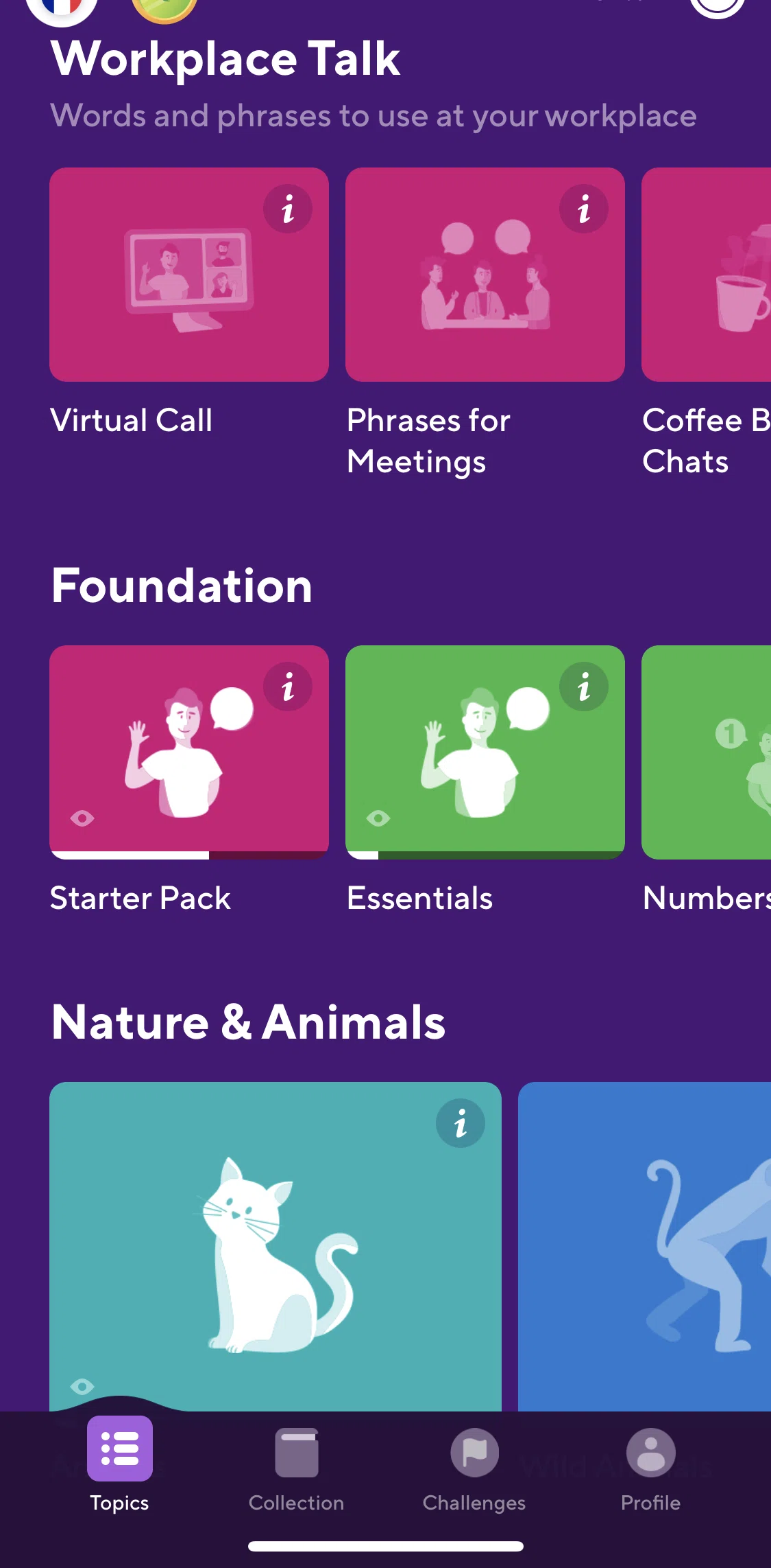 Drops Screen screen in the Completing a topic flow