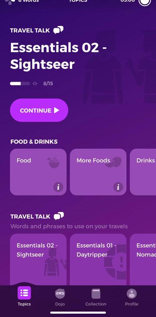Drops Topics screen in the General Browsing flow