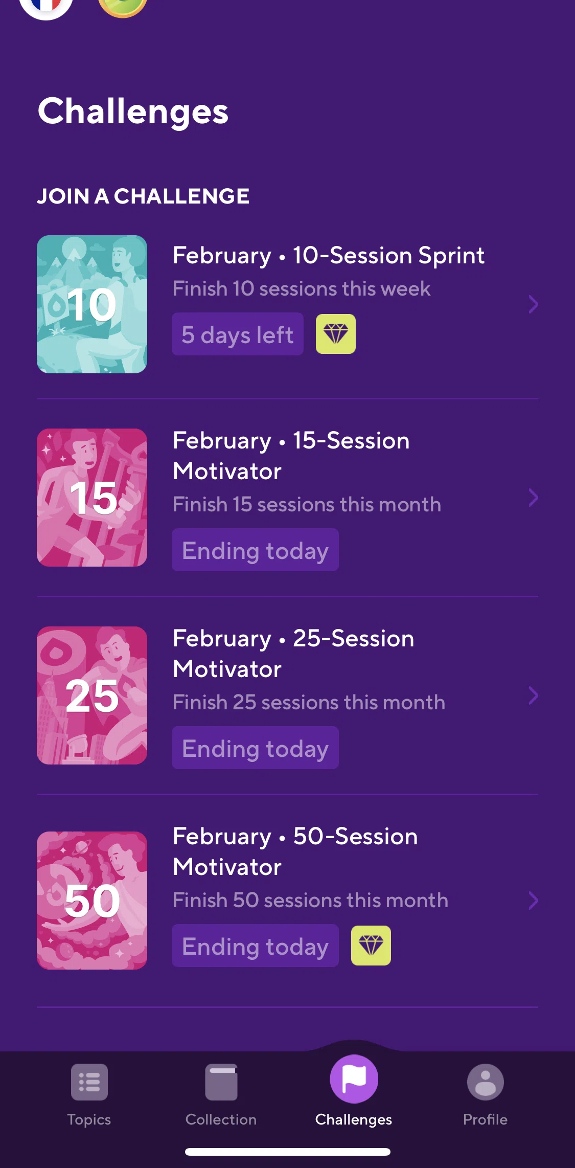 Drops Screen screen in the Joining a challenge flow