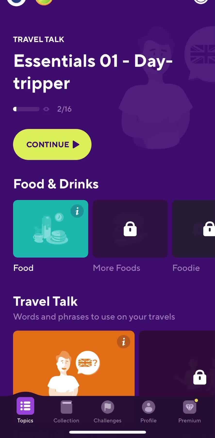 Drops Topics screen in the Saving flow