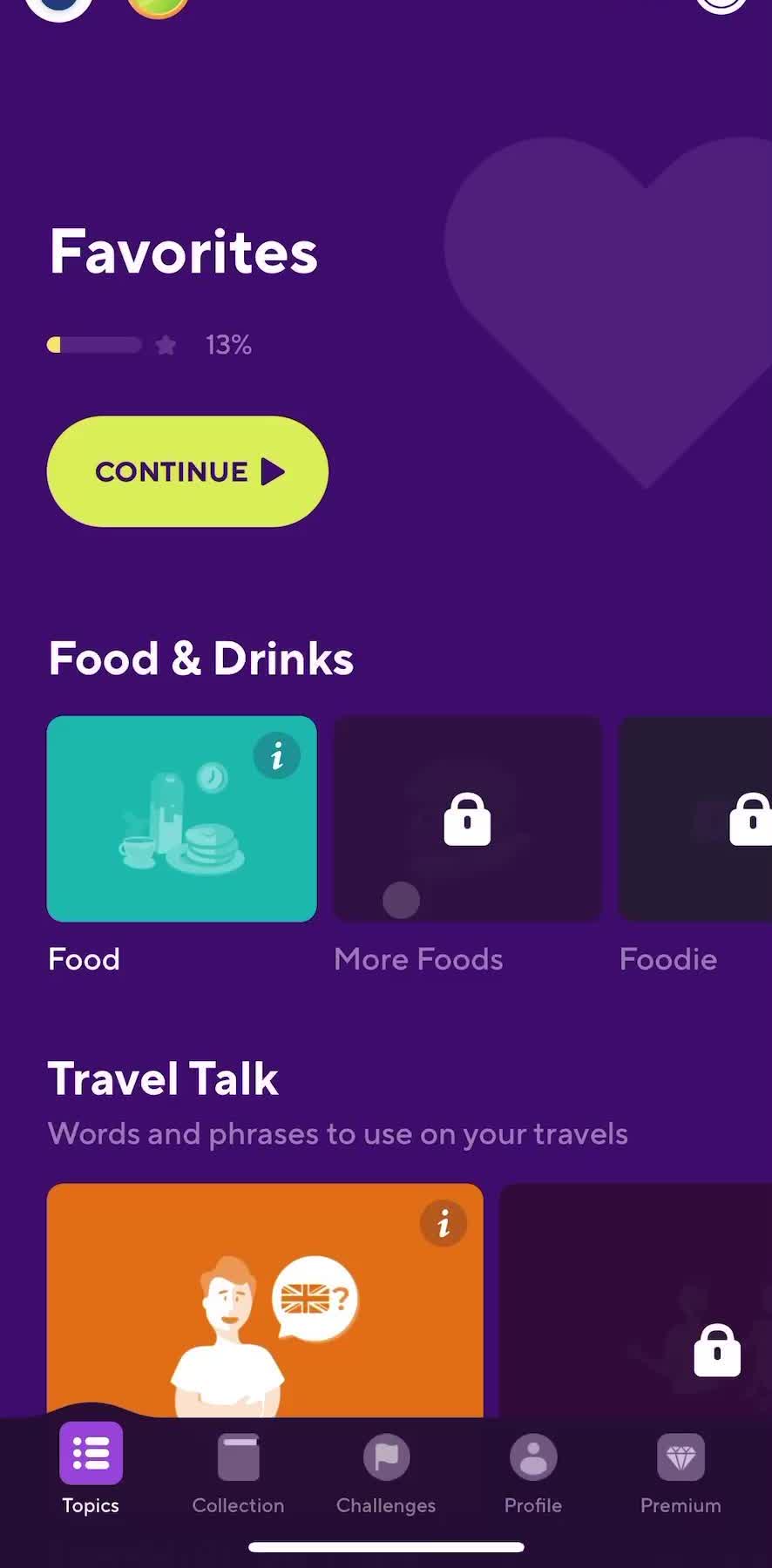 Drops Topics screen in the Searching flow