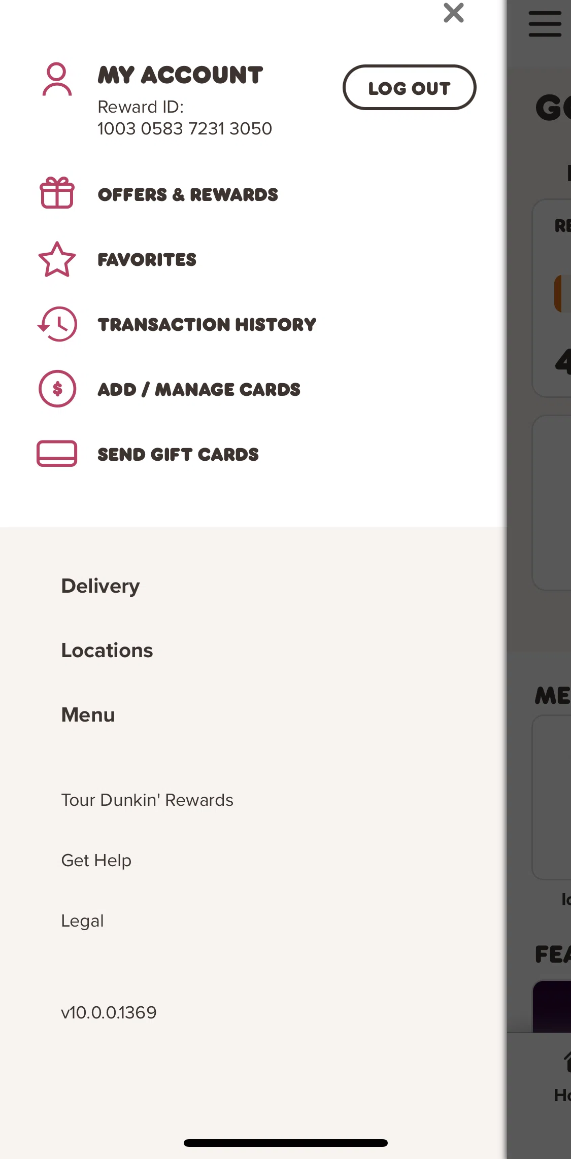 Dunkin' Screen screen in the Delivery flow