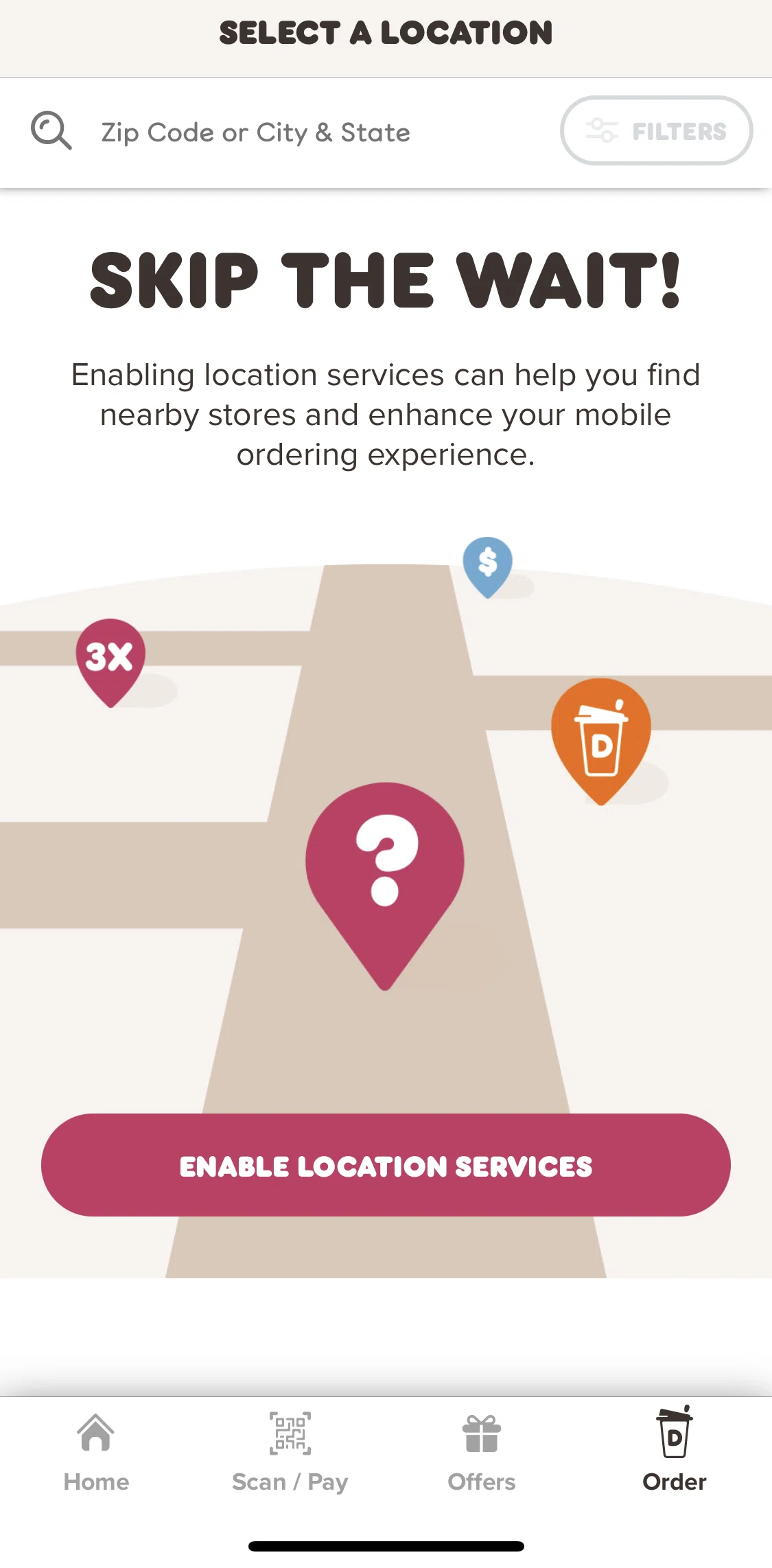 Dunkin' Screen screen in the Order flow