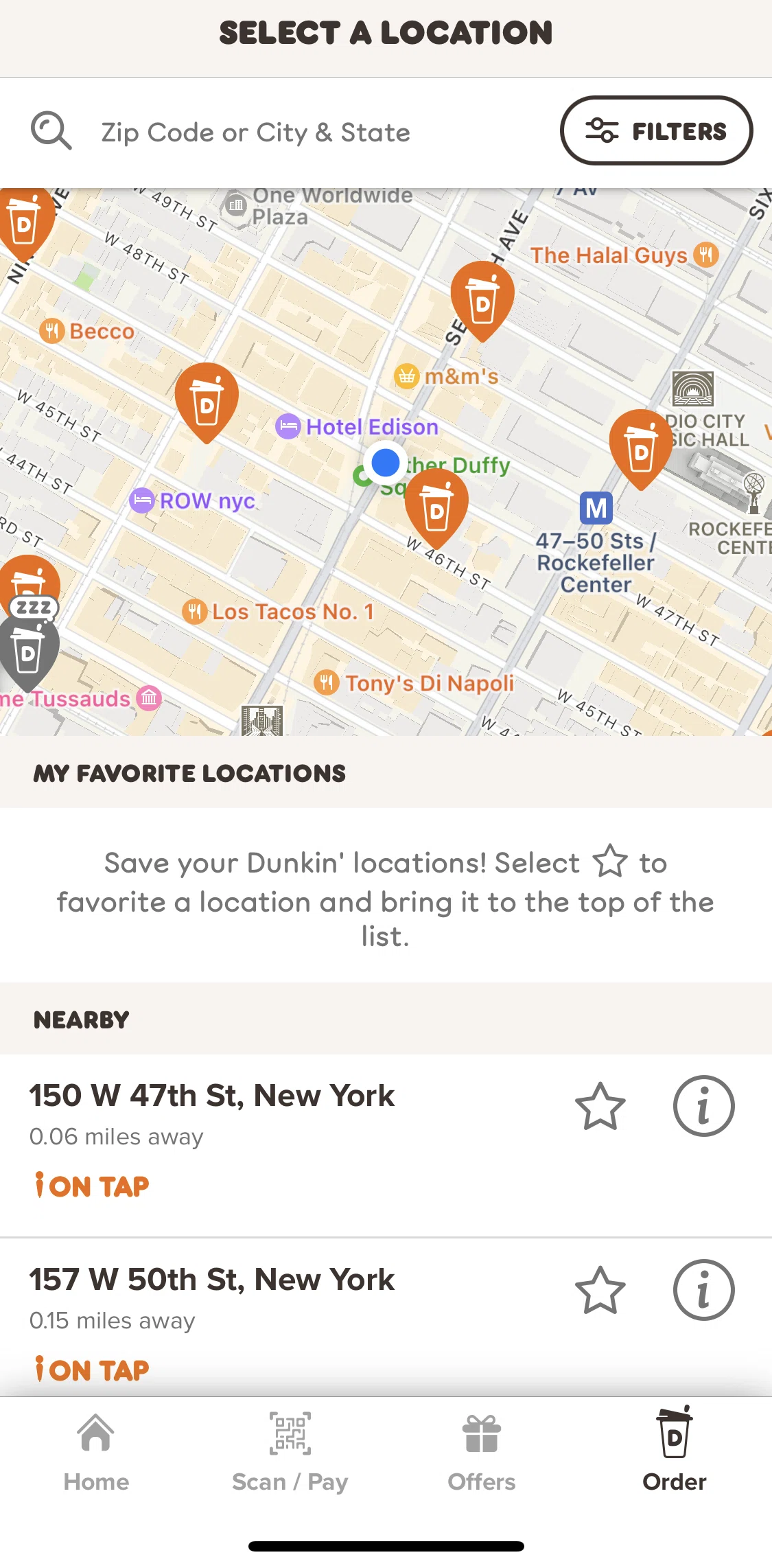 Dunkin' Screen screen in the Searching for a store flow