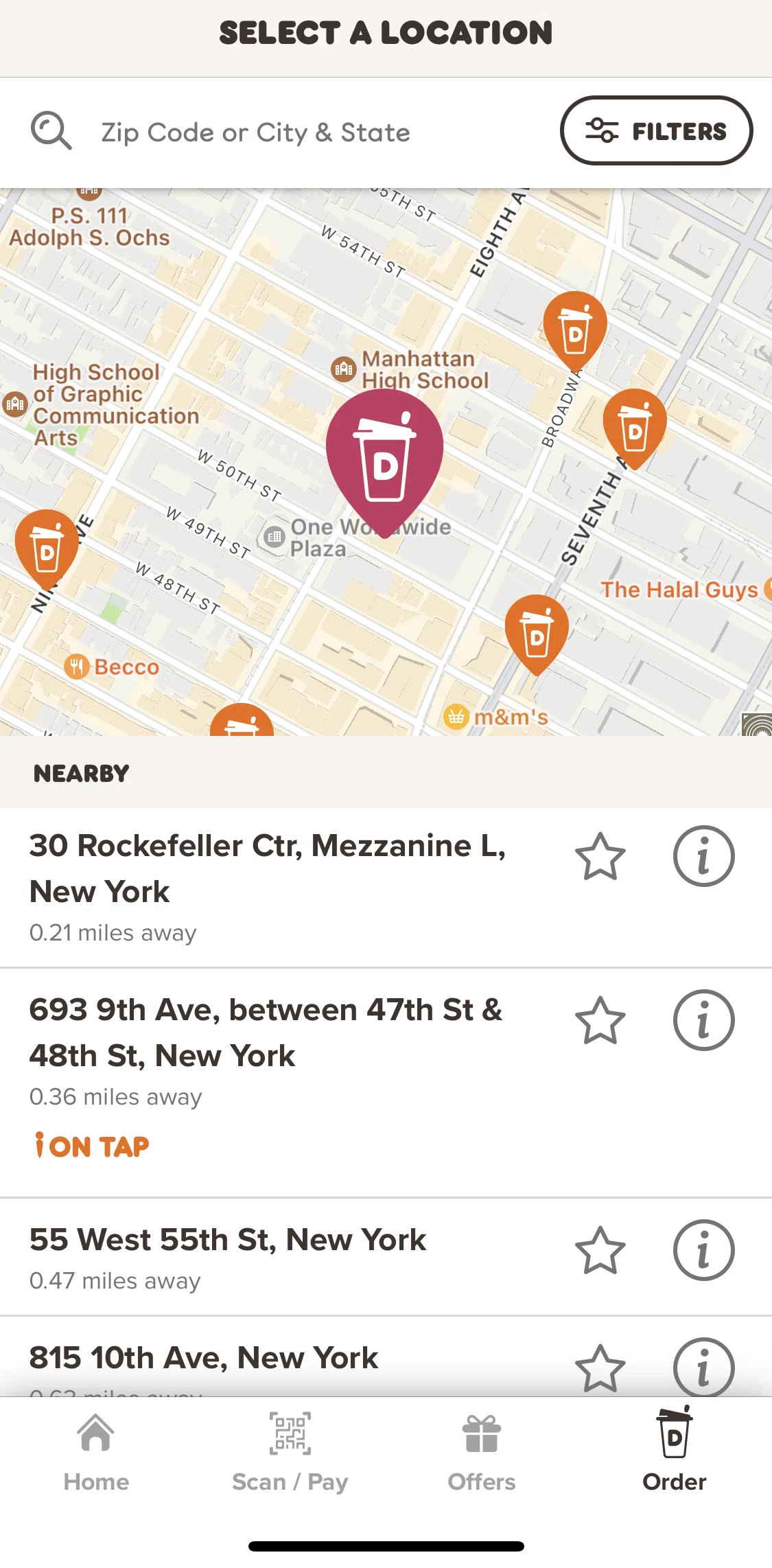 Dunkin' Screen screen in the Store detail flow
