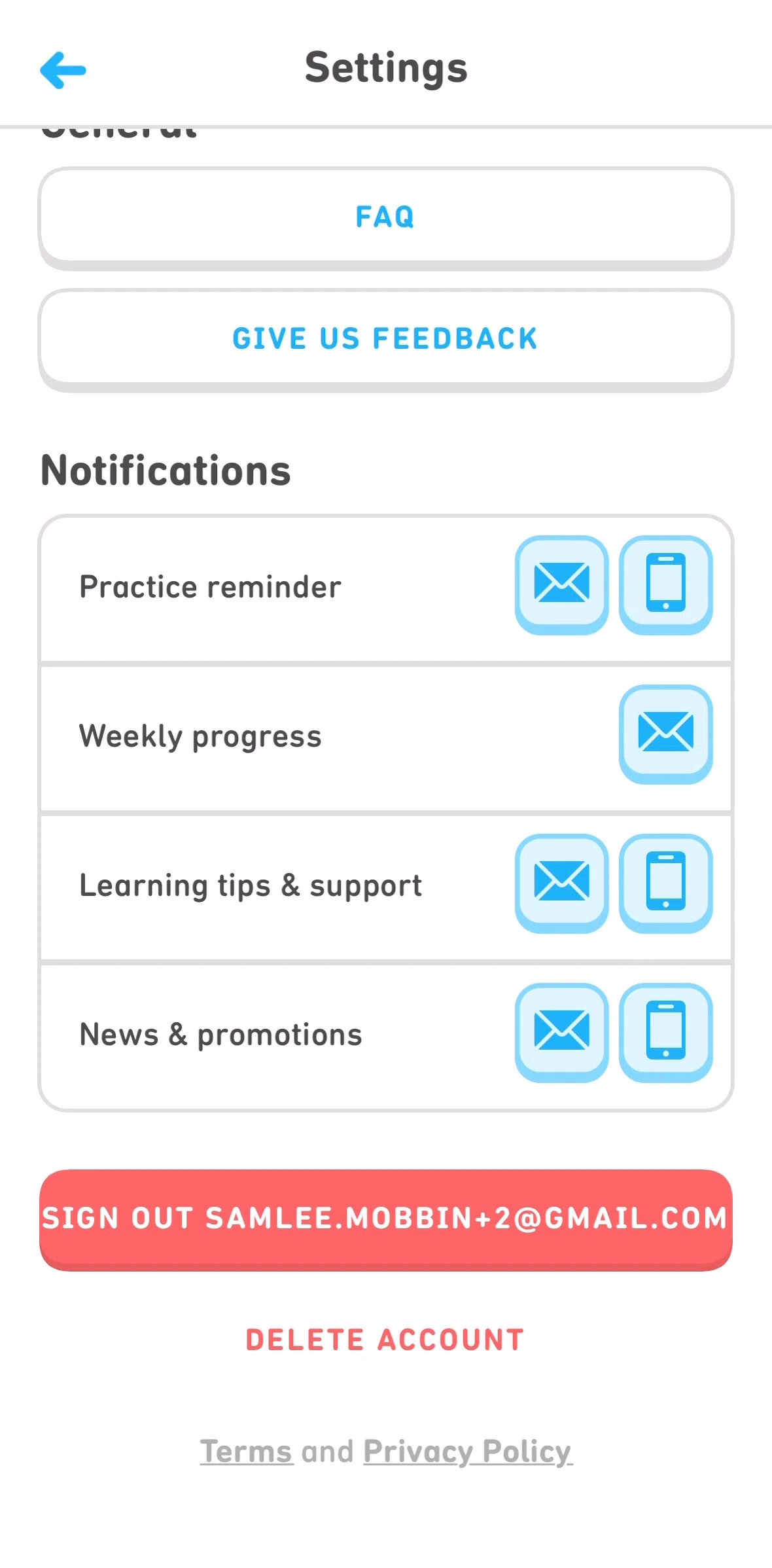 Duolingo ABC Screen screen in the Changing notification settings flow