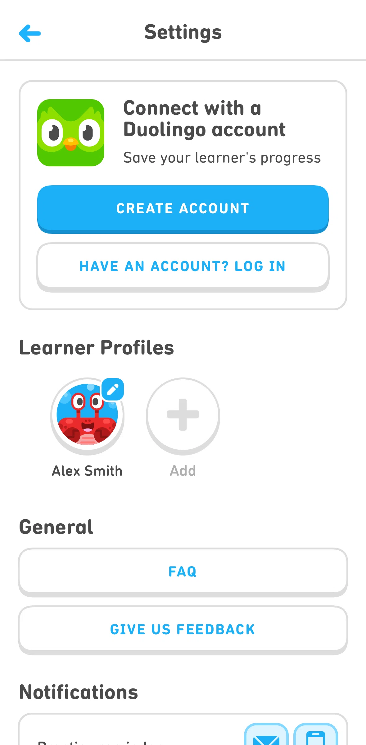 Duolingo ABC Screen screen in the Connecting a Duolingo account flow