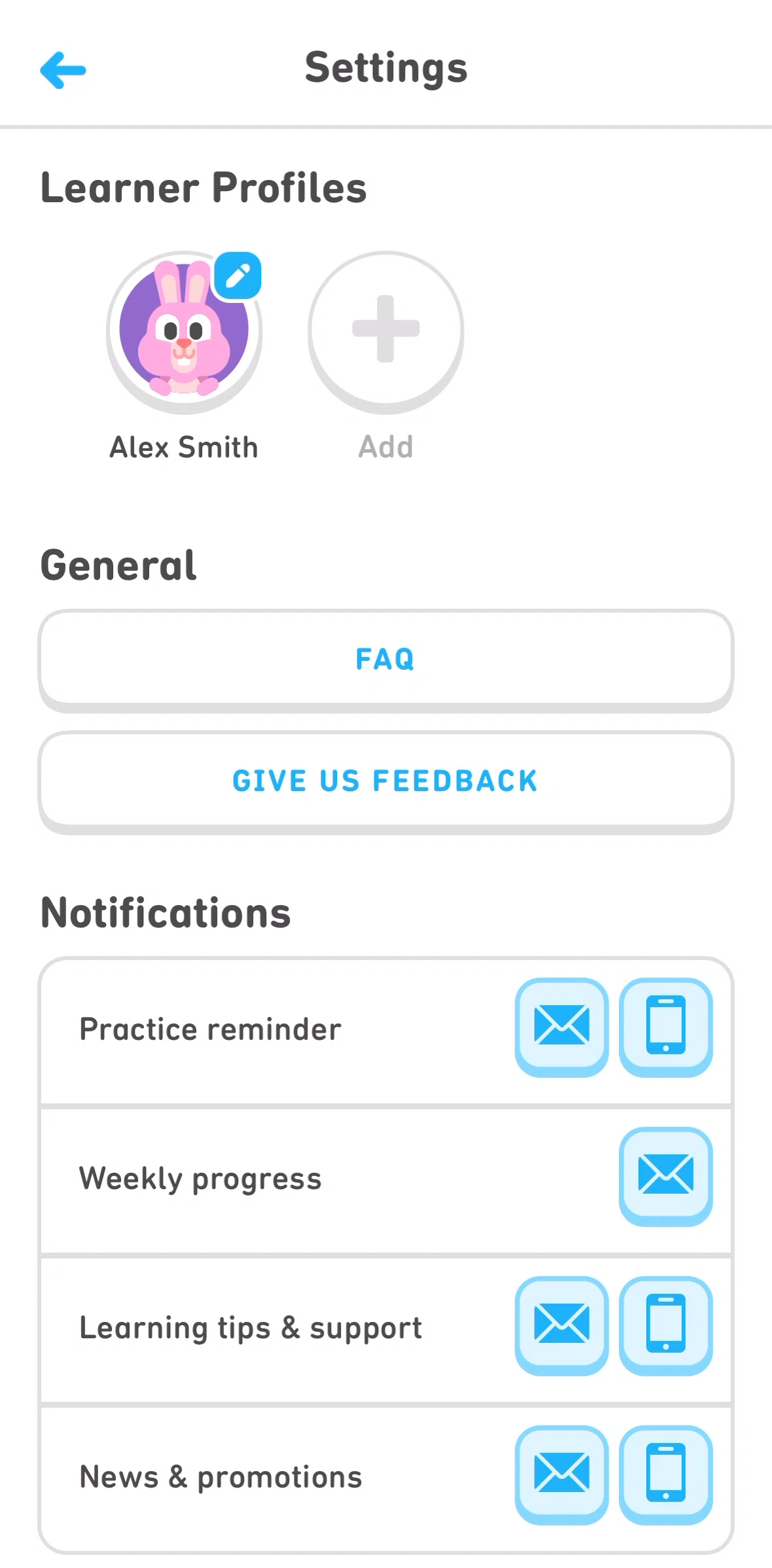Duolingo ABC Screen screen in the FAQ flow