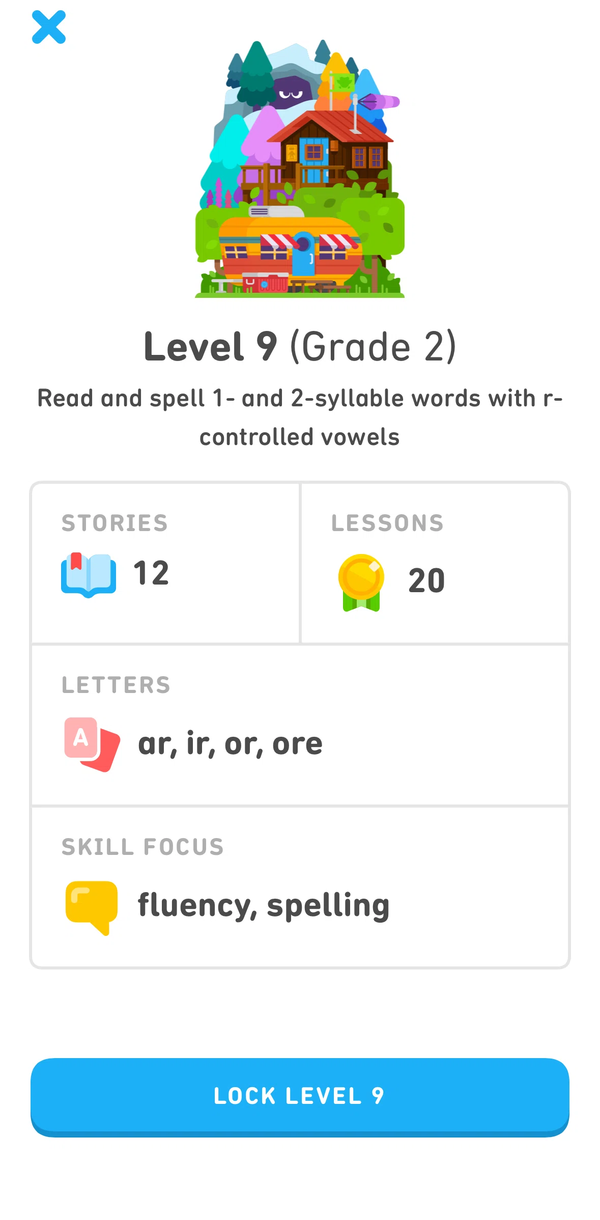 Duolingo ABC Screen screen in the Locking a level flow