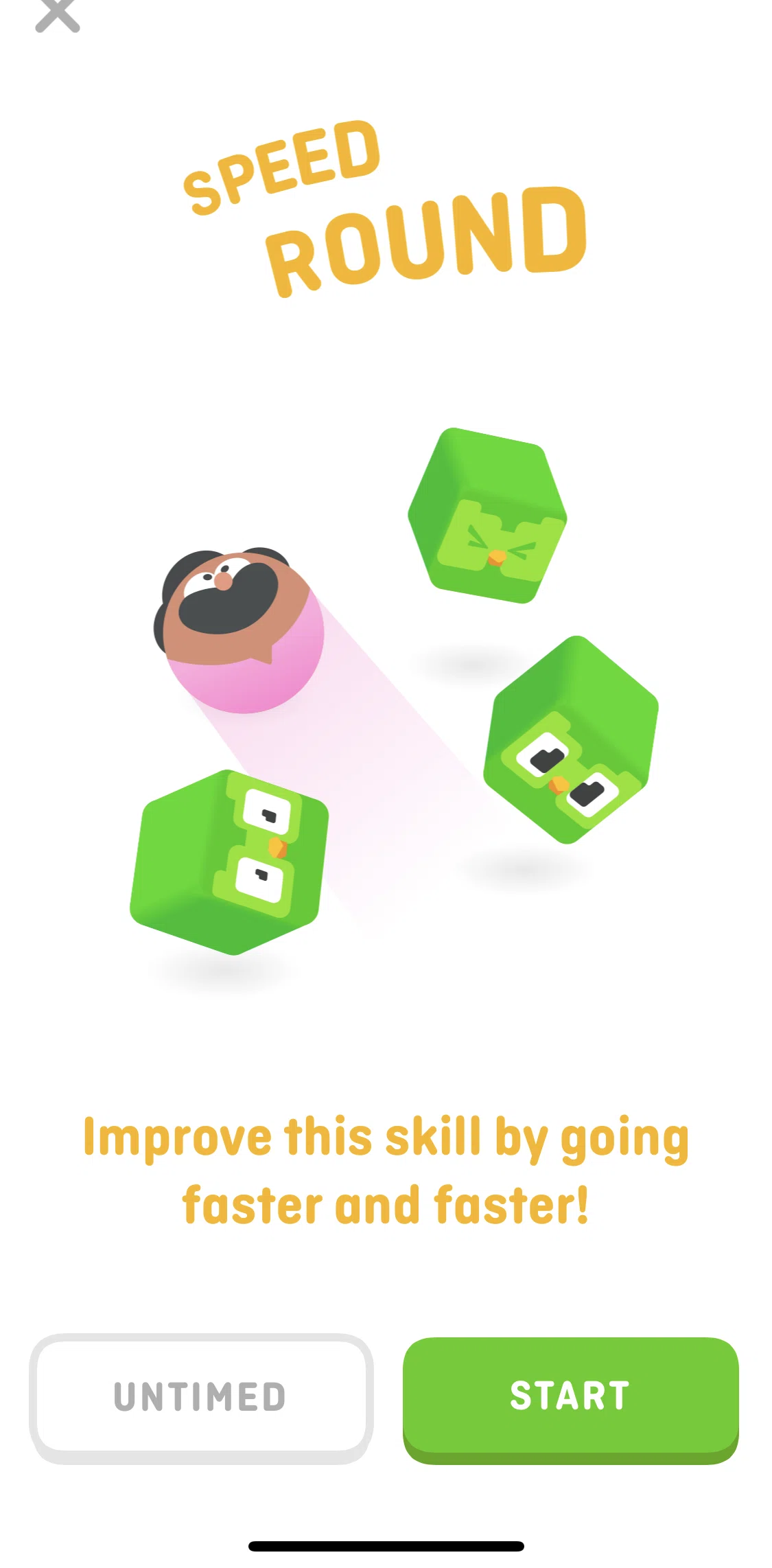 Duolingo Math Screen screen in the Completing an untimed speed round flow
