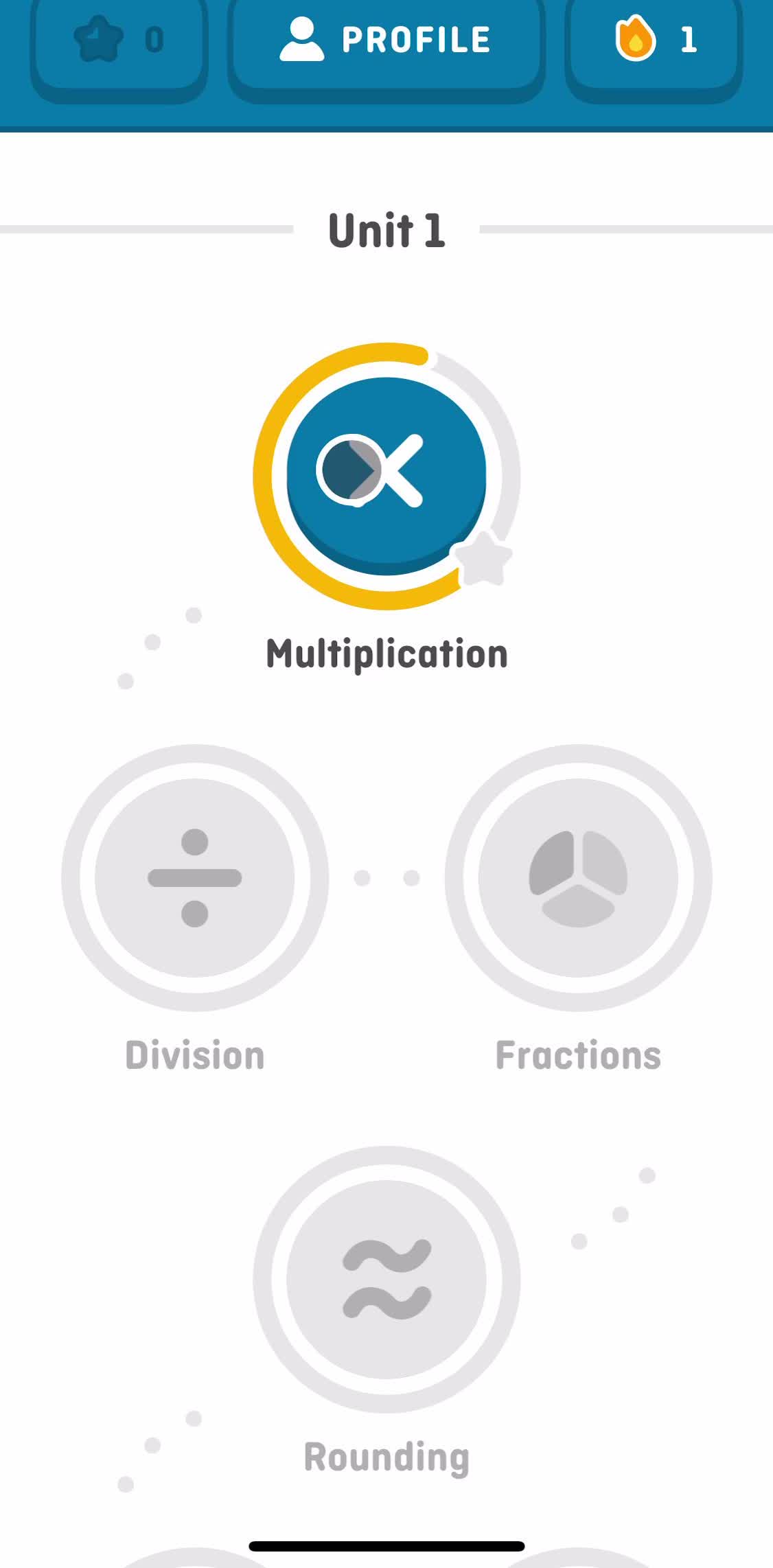 Duolingo Math Home screen in the Learning flow