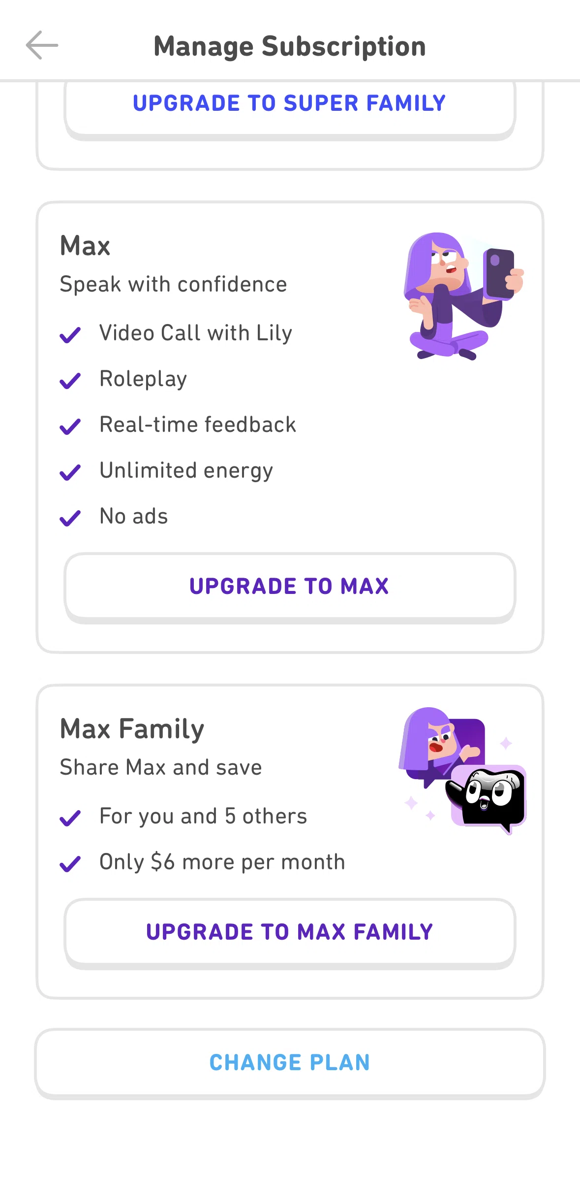 Duolingo Screen screen in the Canceling a subscription flow