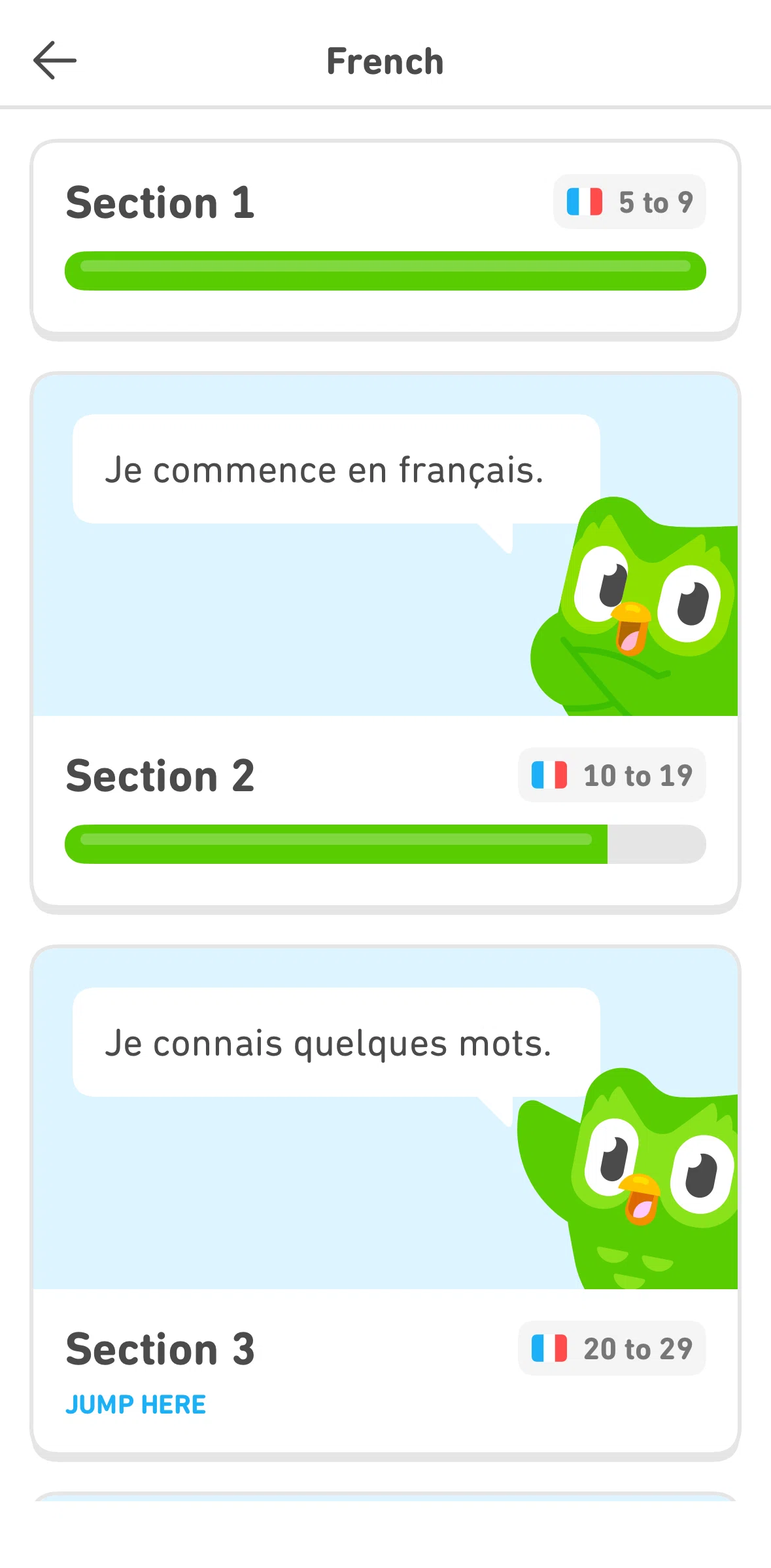 Duolingo Screen screen in the Choosing a section flow