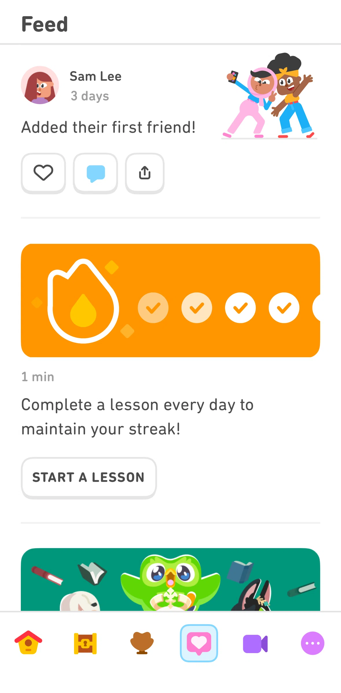 Duolingo Screen screen in the Commenting on a post flow