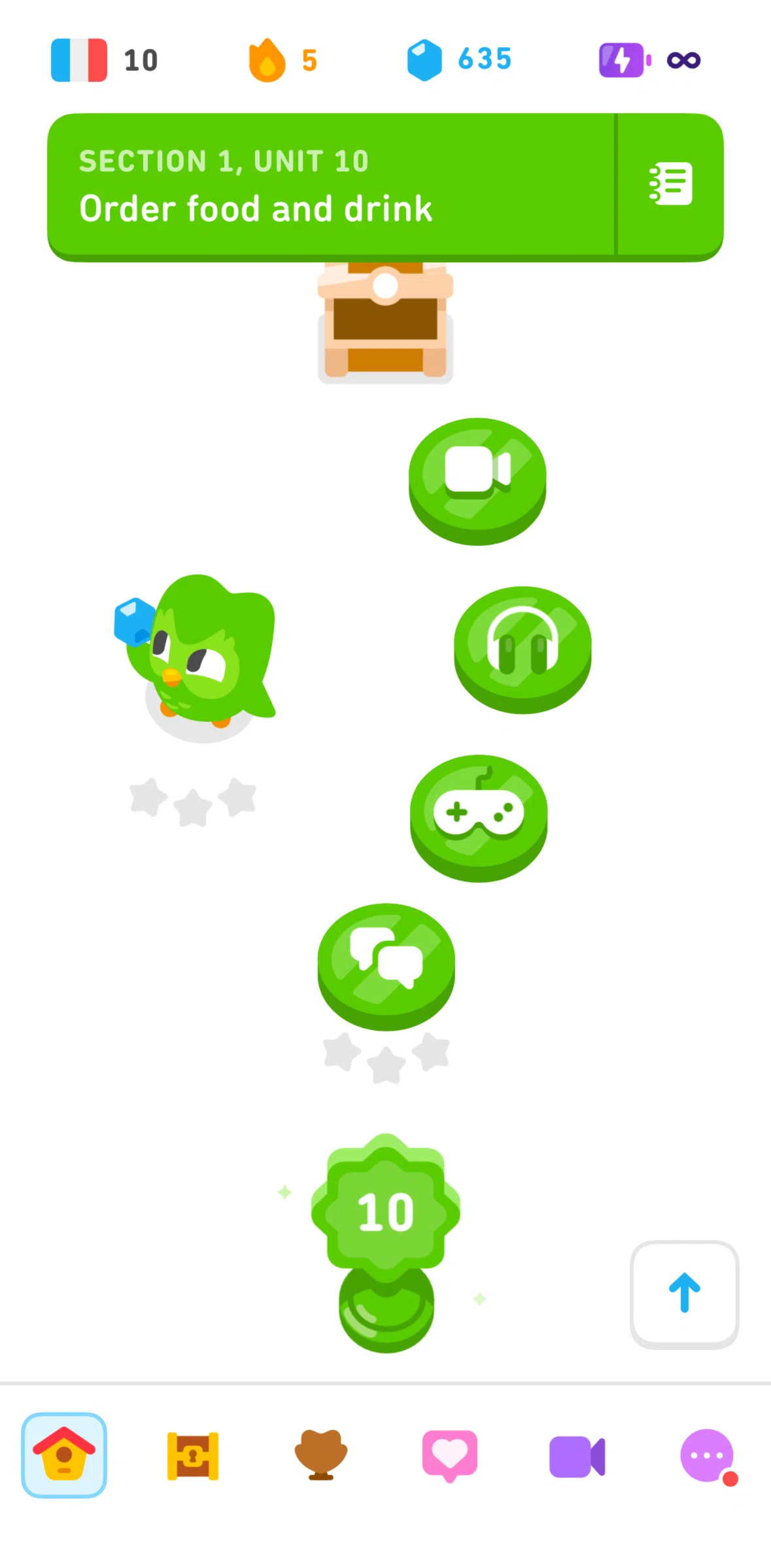 Duolingo Screen screen in the Completing a video call lesson flow