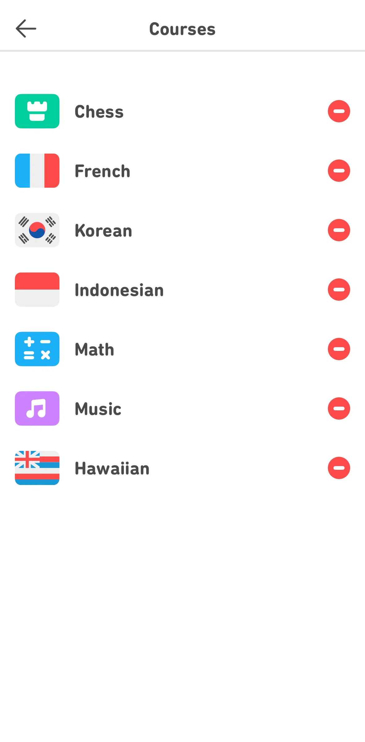 Duolingo Screen screen in the Deleting a course flow