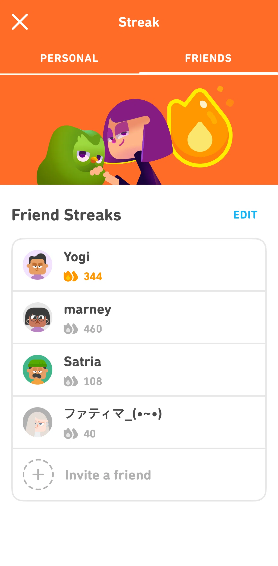 Duolingo Screen screen in the Friend streaks flow