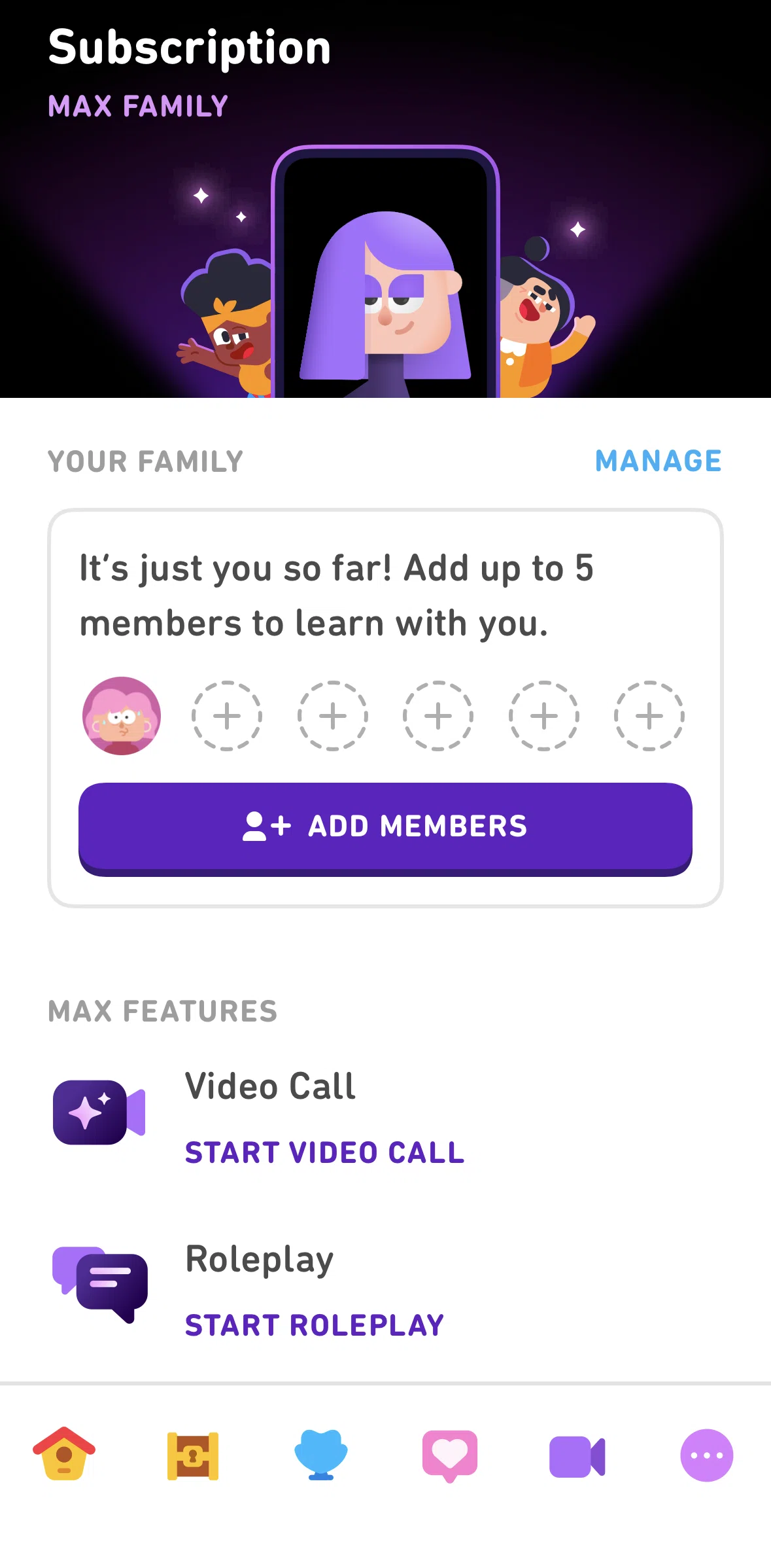 Duolingo Screen screen in the Inviting a user to a family plan flow