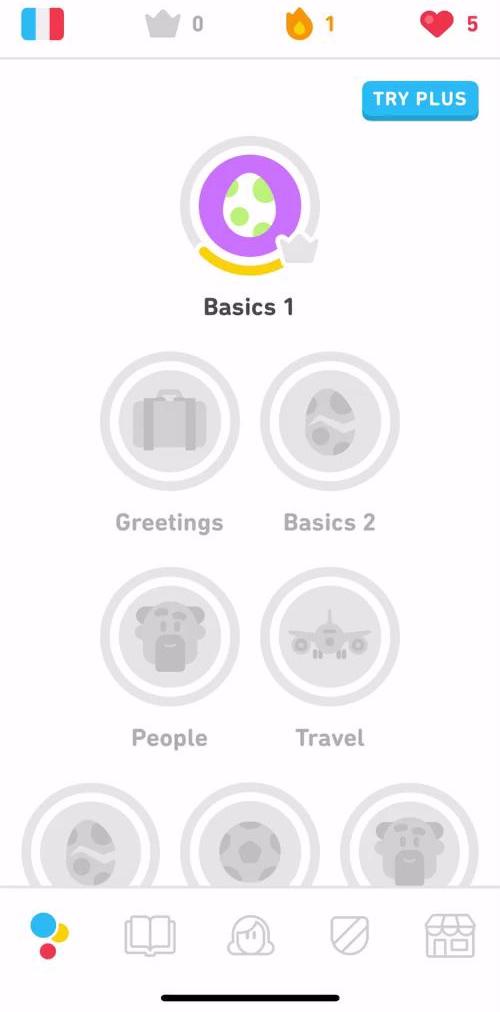 Duolingo Learn screen in the Learning flow