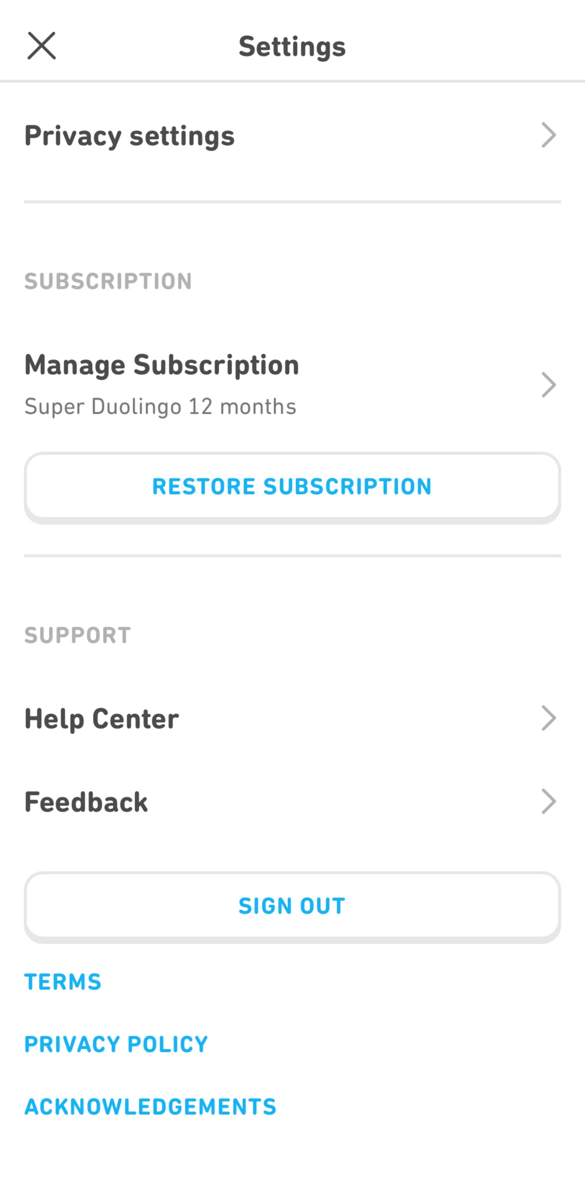 Duolingo Screen screen in the Logging out flow