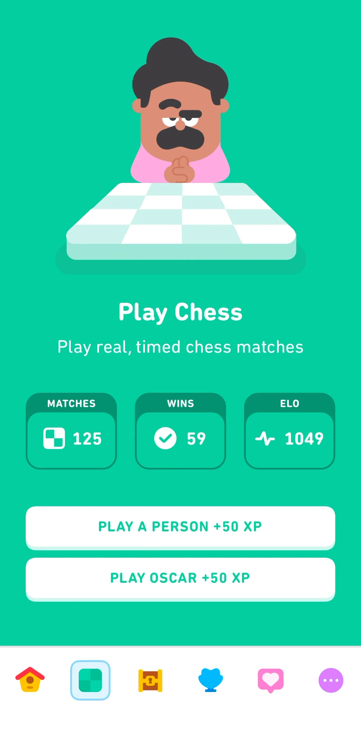 Duolingo Screen screen in the Playing chess with a person flow