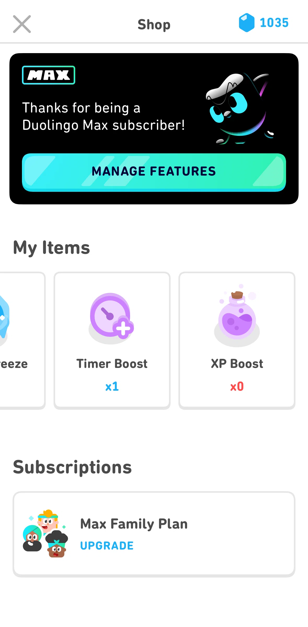 Duolingo Screen screen in the Purchasing a timer boost flow