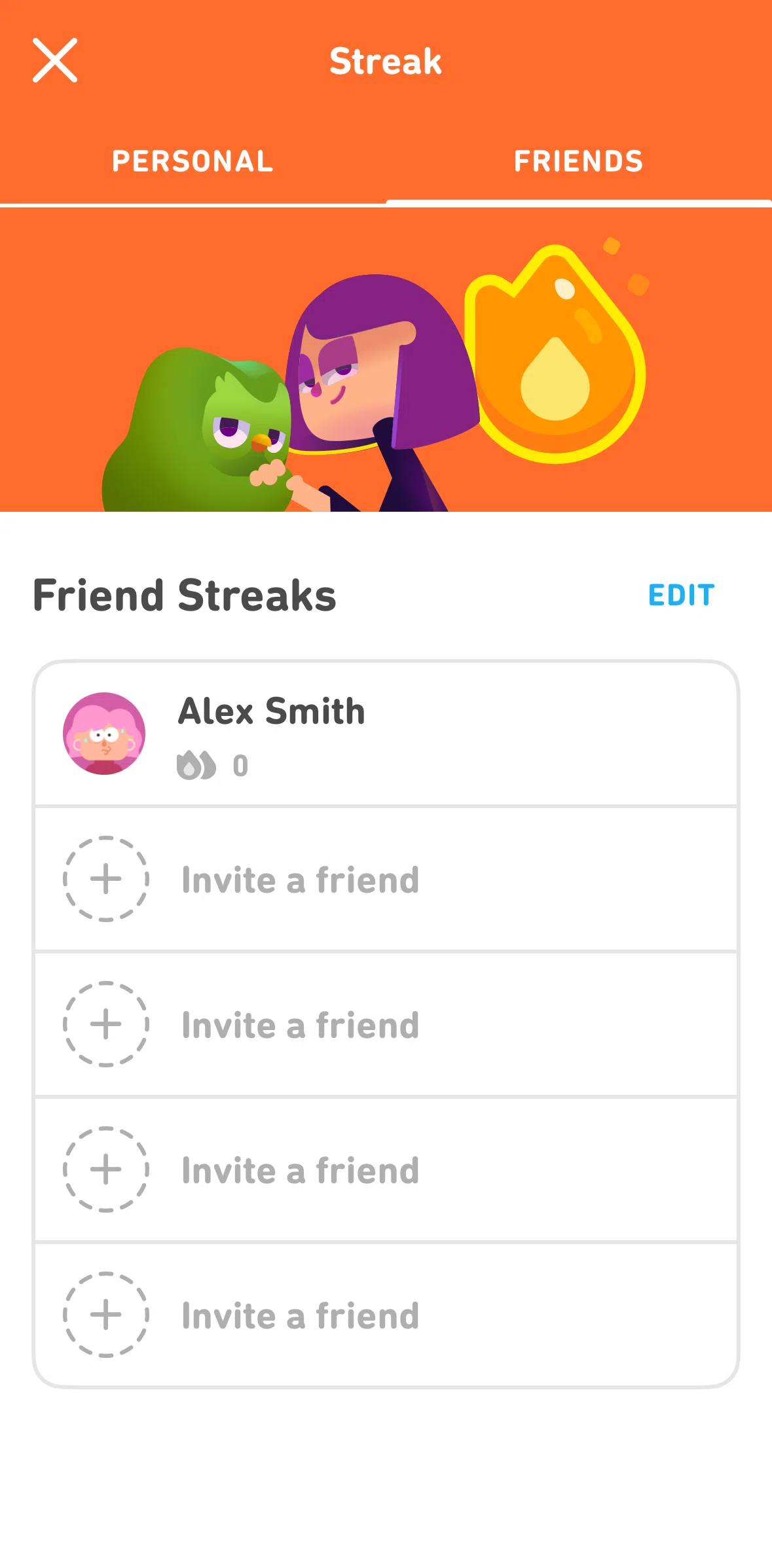 Duolingo Screen screen in the Removing a friend streak flow