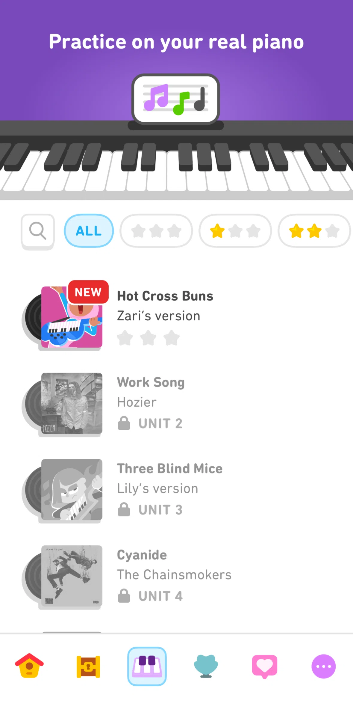 Duolingo Screen screen in the Searching practice songs flow