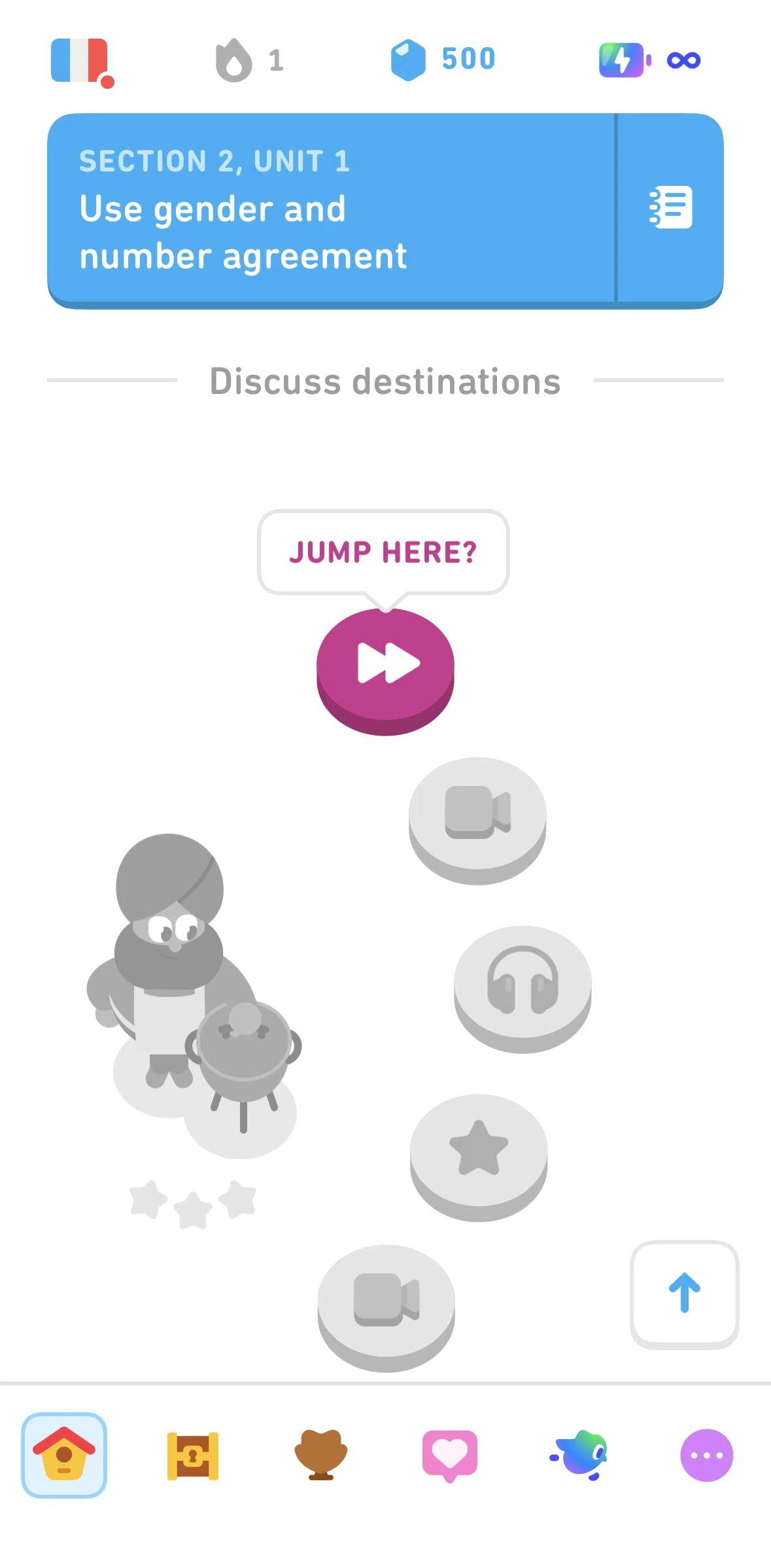 Duolingo Screen screen in the Skipping a unit flow