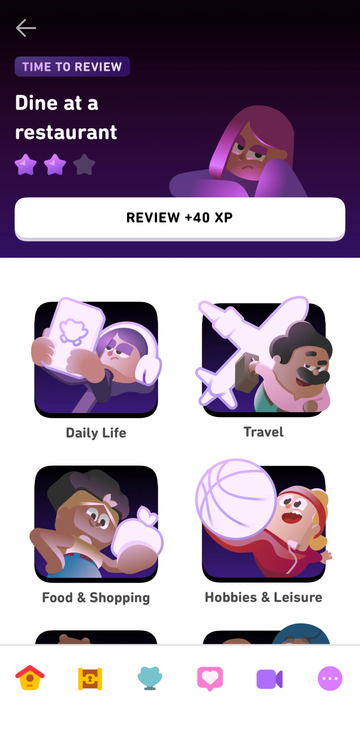 Duolingo Screen screen in the Topic detail flow