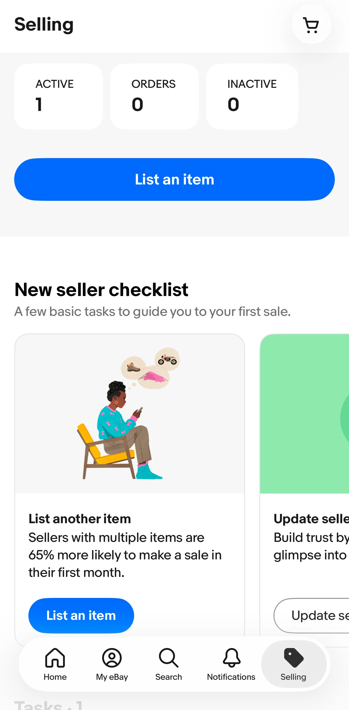 Ebay Screen screen in the Active listing flow