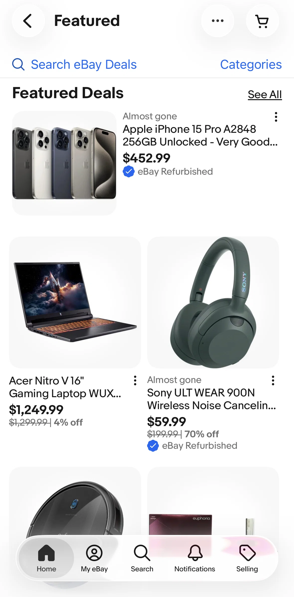 Ebay Screen screen in the All featured deals flow