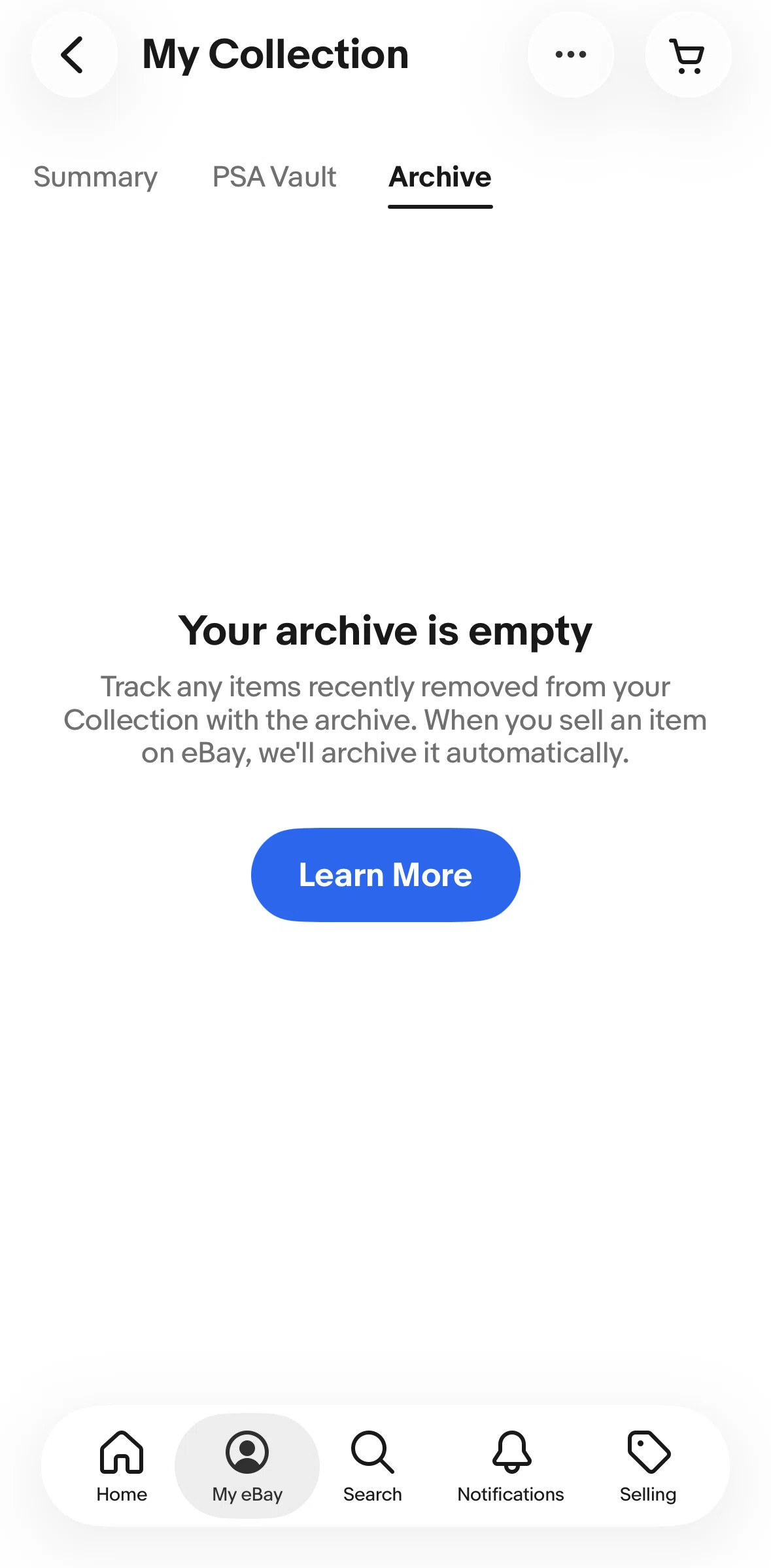 Ebay Screen screen in the Archive flow
