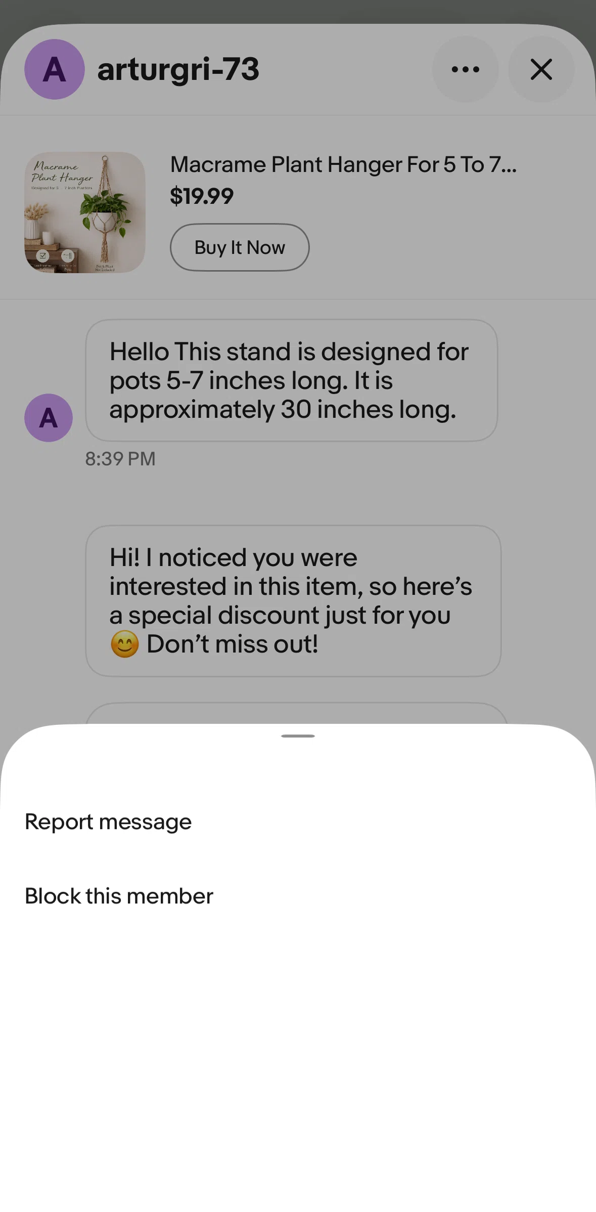 Ebay Screen screen in the Blocking a member flow