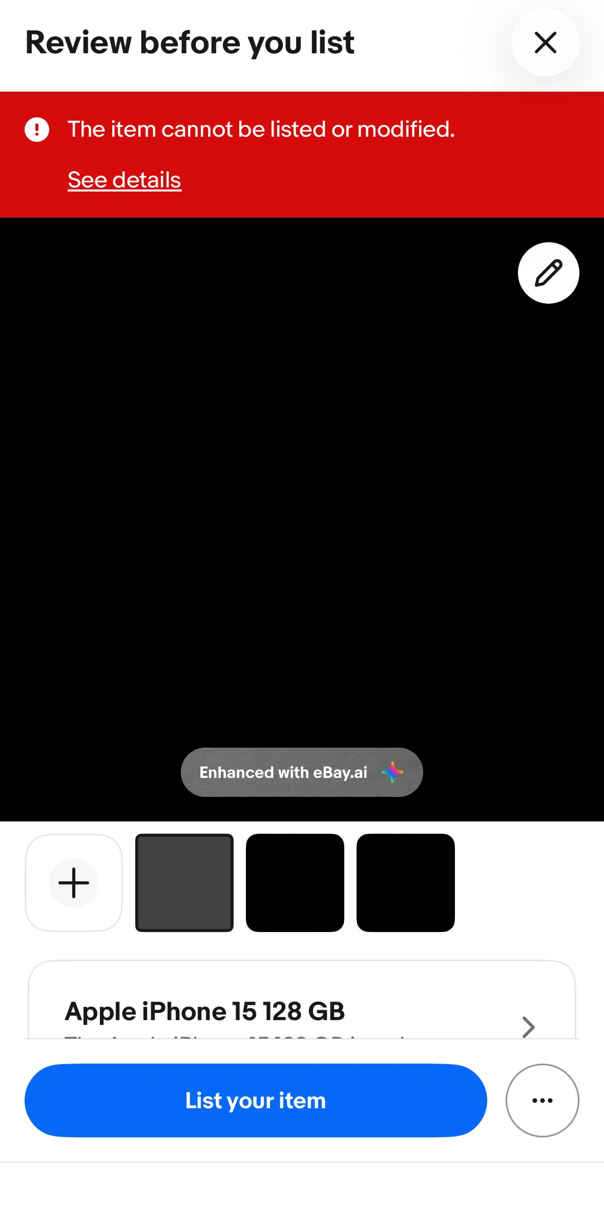 Ebay Screen screen in the Can't list information flow