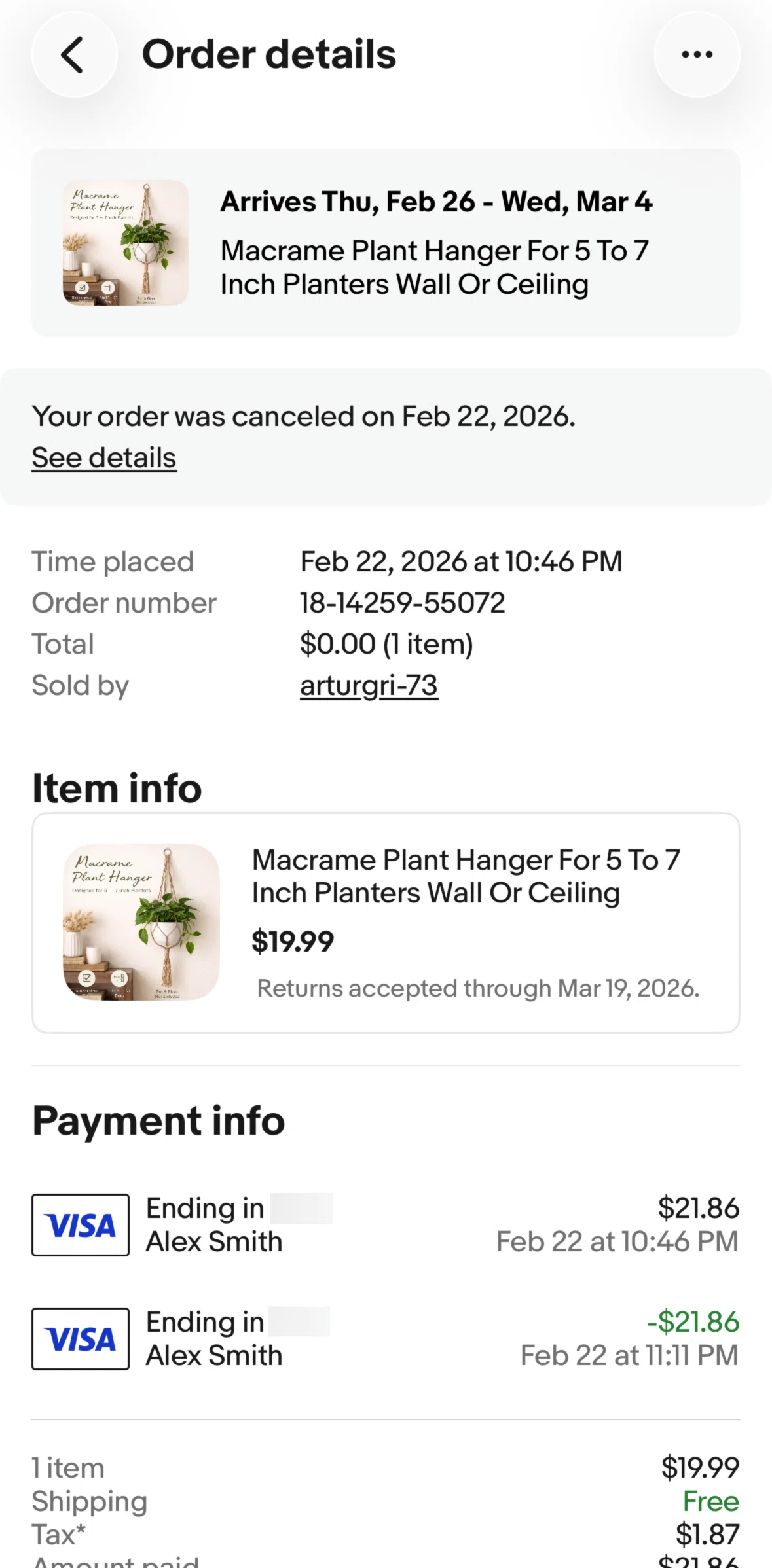 Ebay Screen screen in the Cancel detail flow