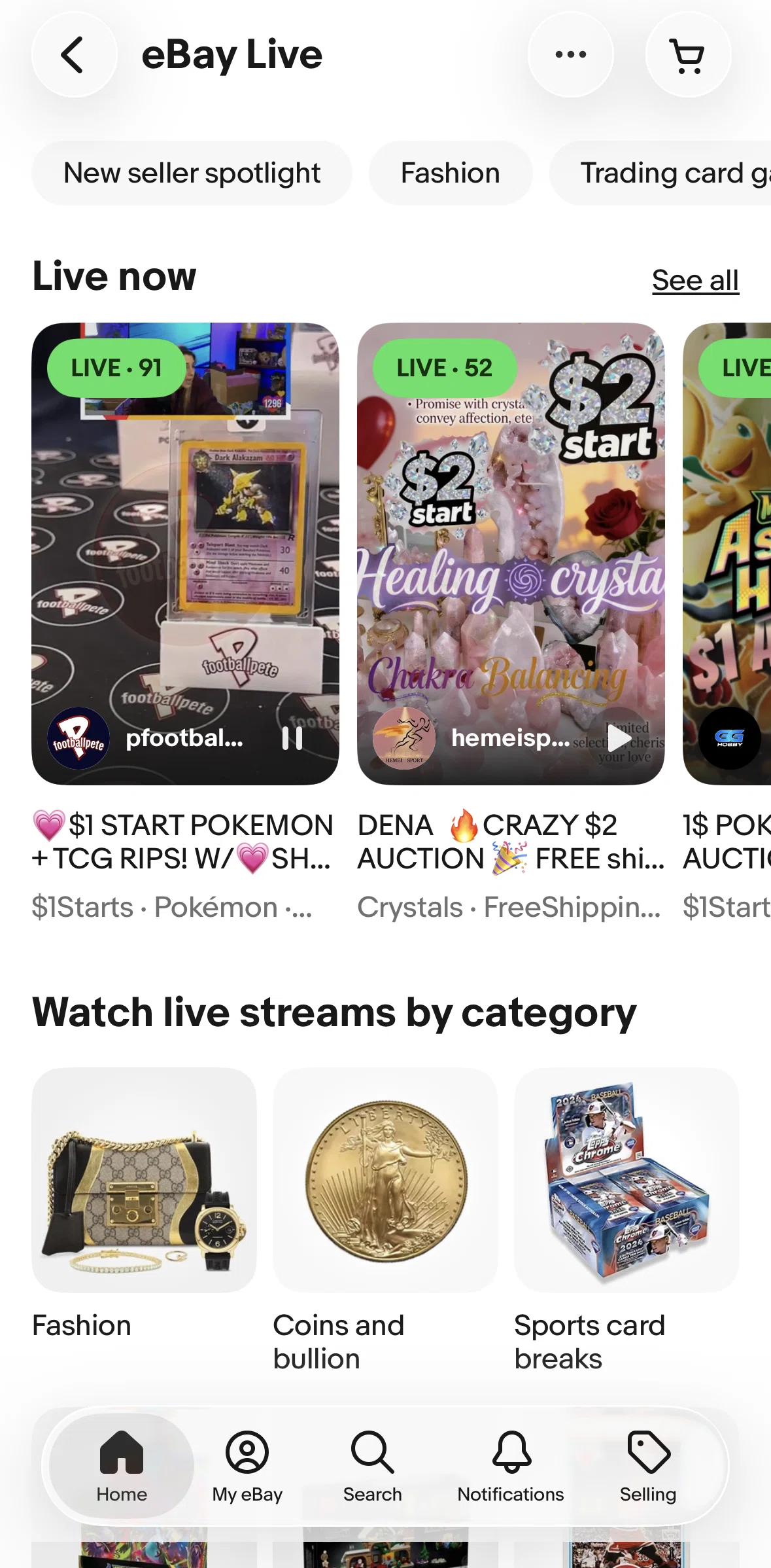 Ebay Screen screen in the Category detail (eBay Live) flow