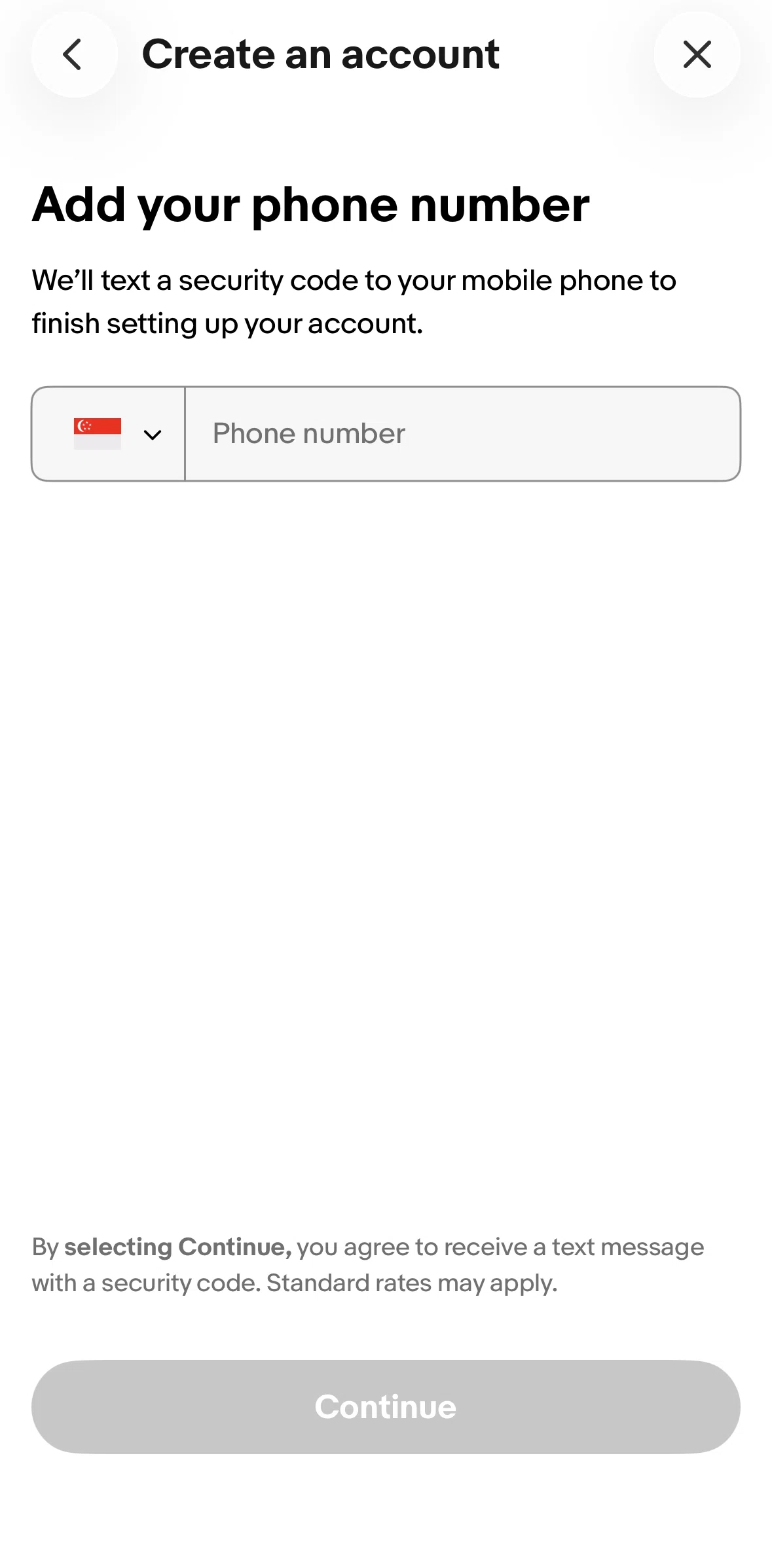 Ebay Screen screen in the Changing a country code flow