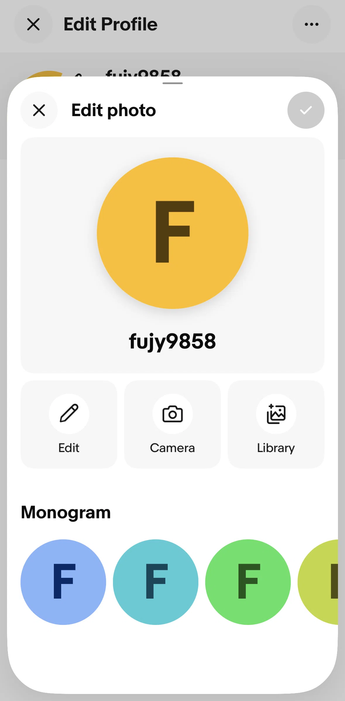 Ebay Screen screen in the Changing a profile monogram flow