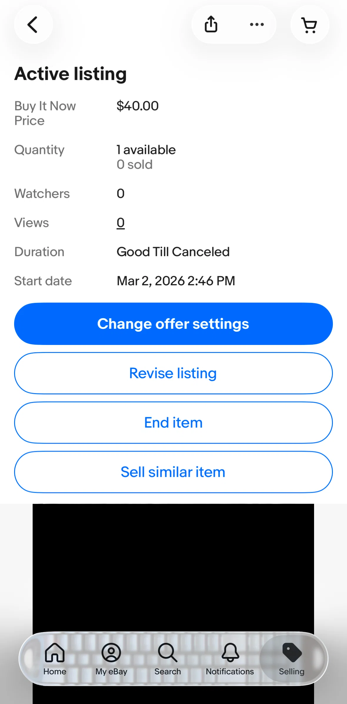 Ebay Screen screen in the Changing offer settings flow