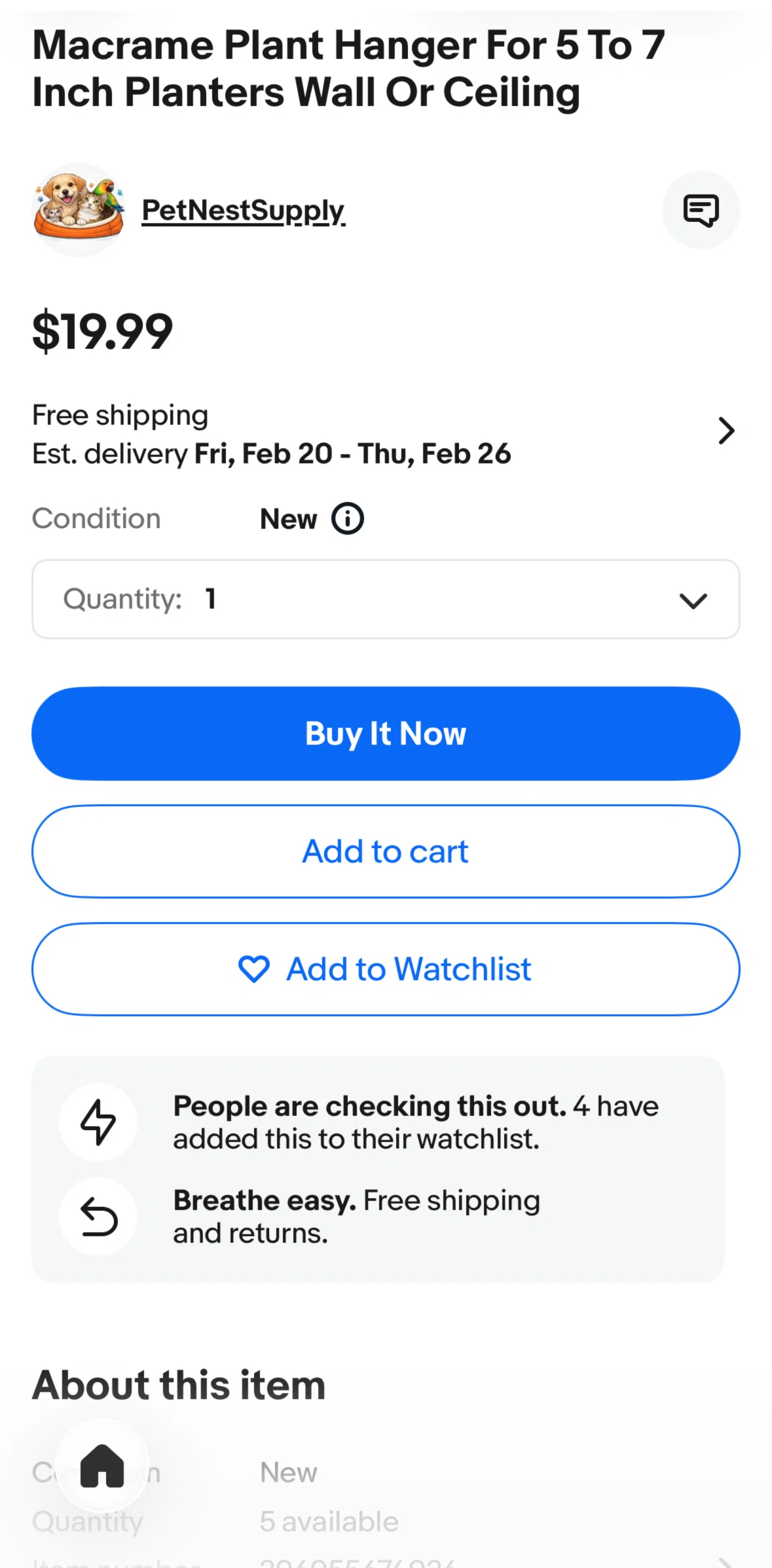 Ebay Screen screen in the Condition information flow