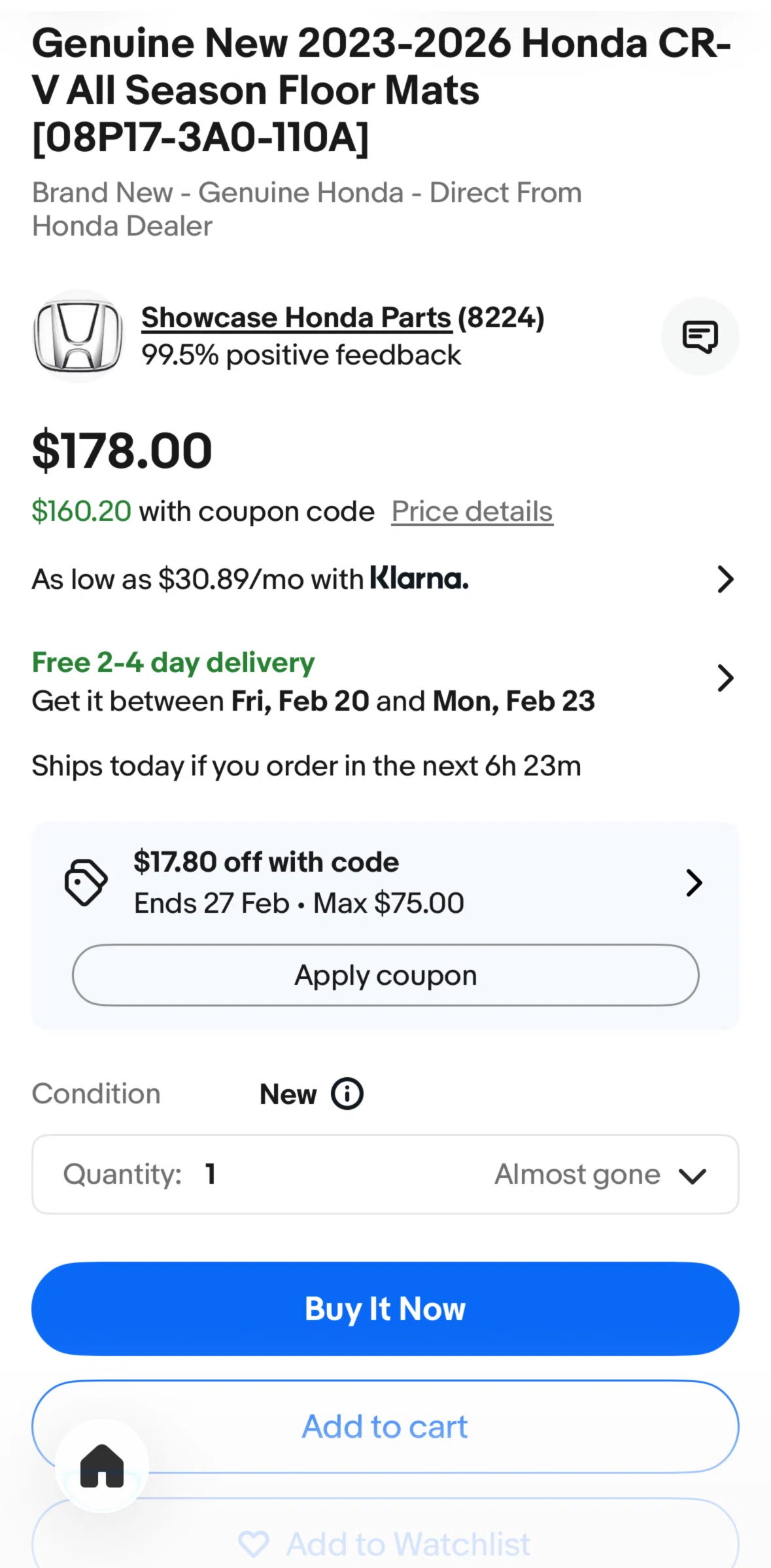 Ebay Screen screen in the Copying a coupon code (product detail) flow