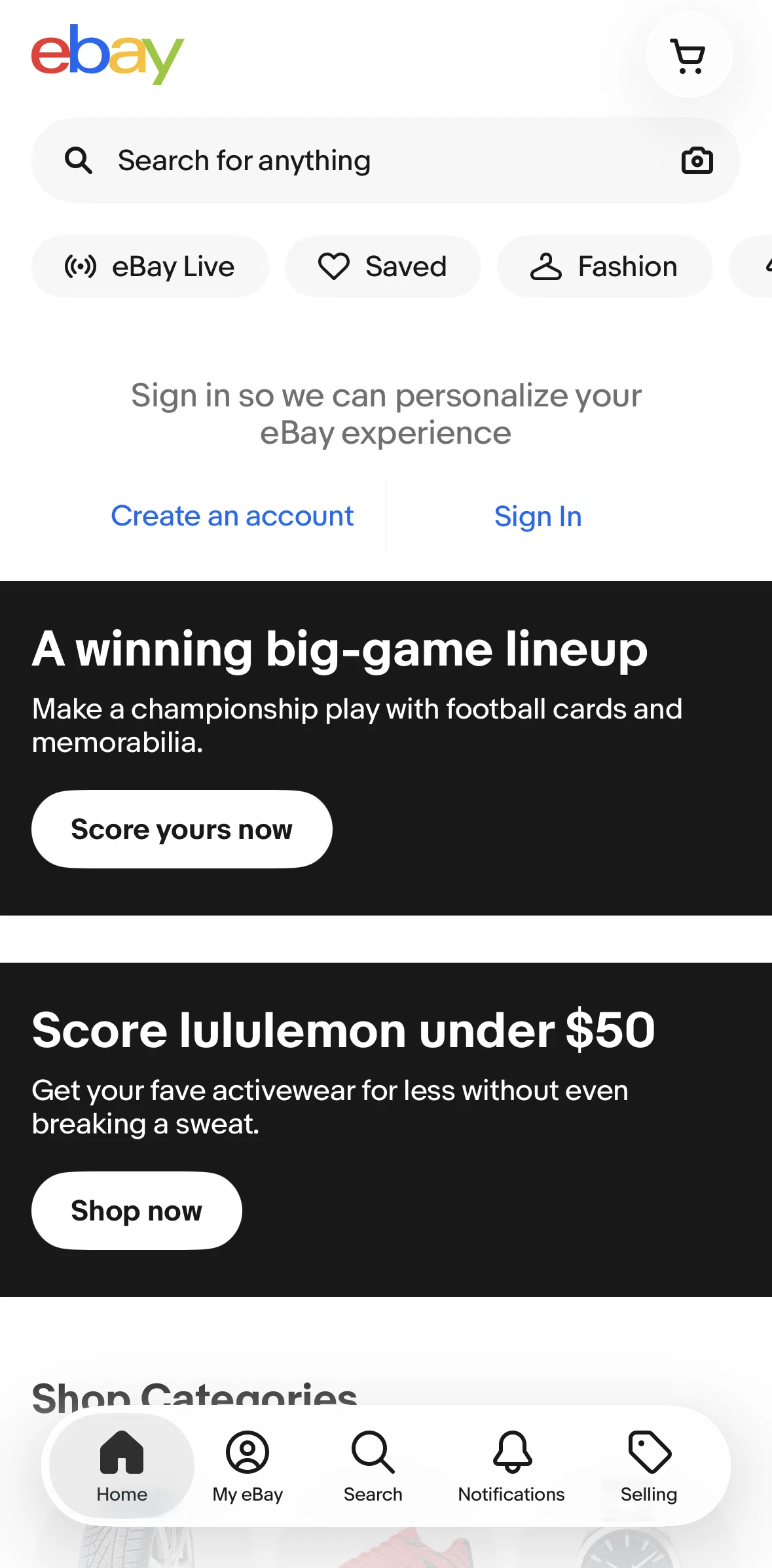 Ebay Screen screen in the Creating an account flow