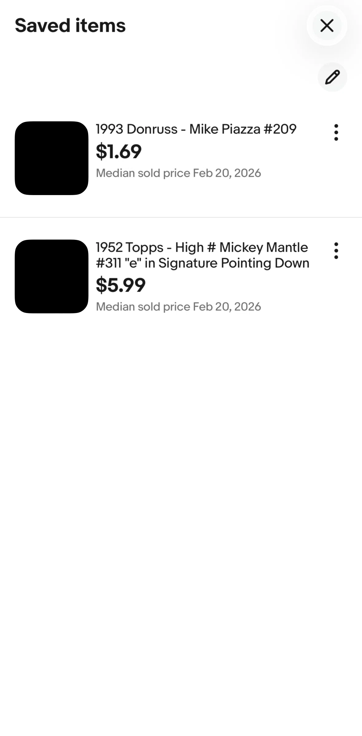 Ebay Screen screen in the Deleting a saved product flow