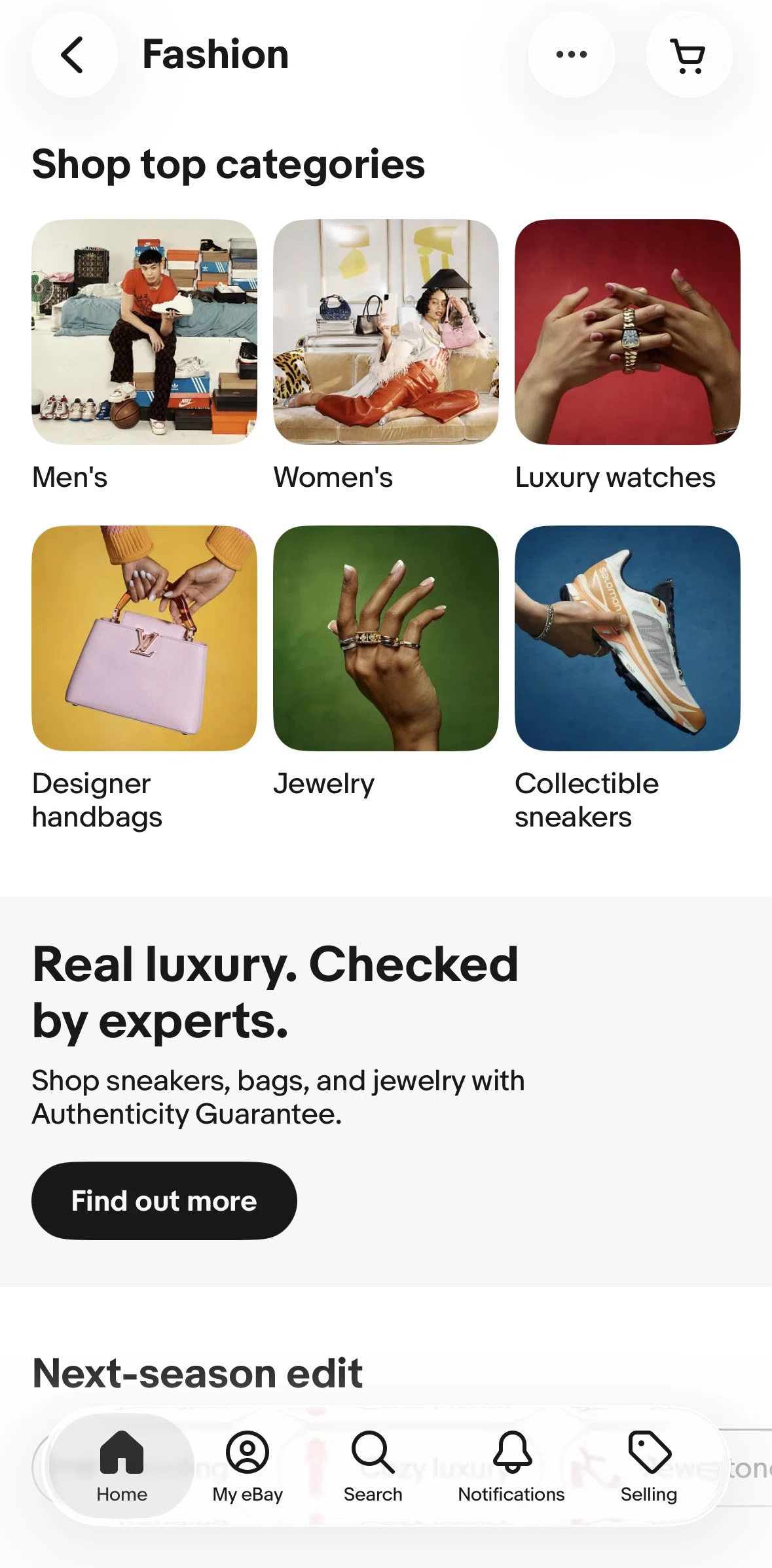 Ebay Screen screen in the Designer handbags flow