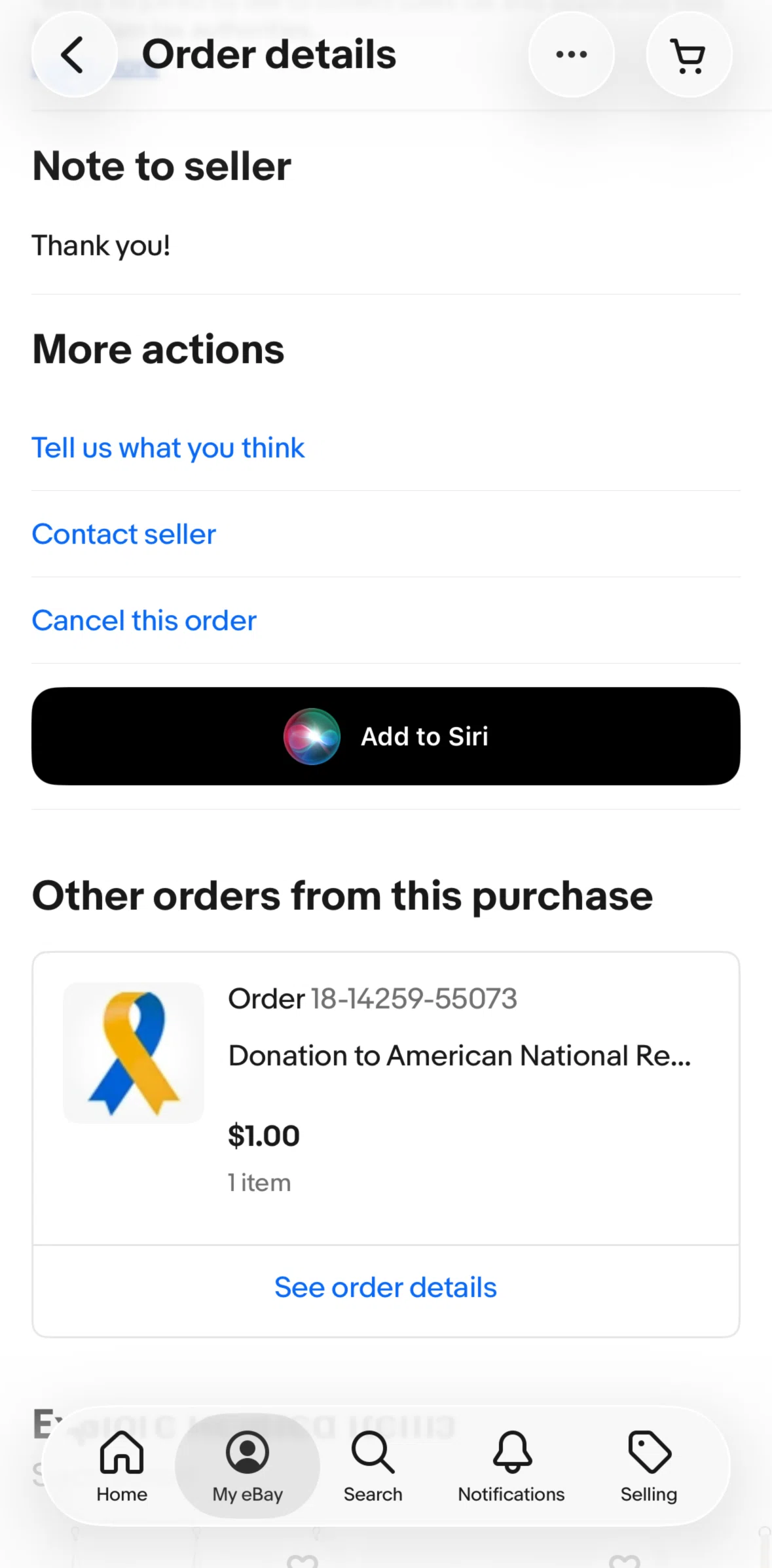 Ebay Screen screen in the Donation detail flow