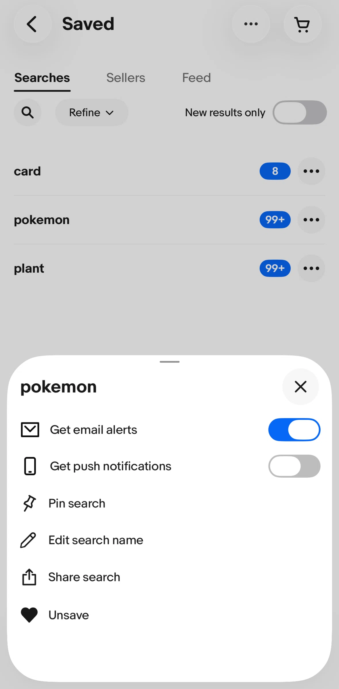 Ebay Screen screen in the Editing search name flow